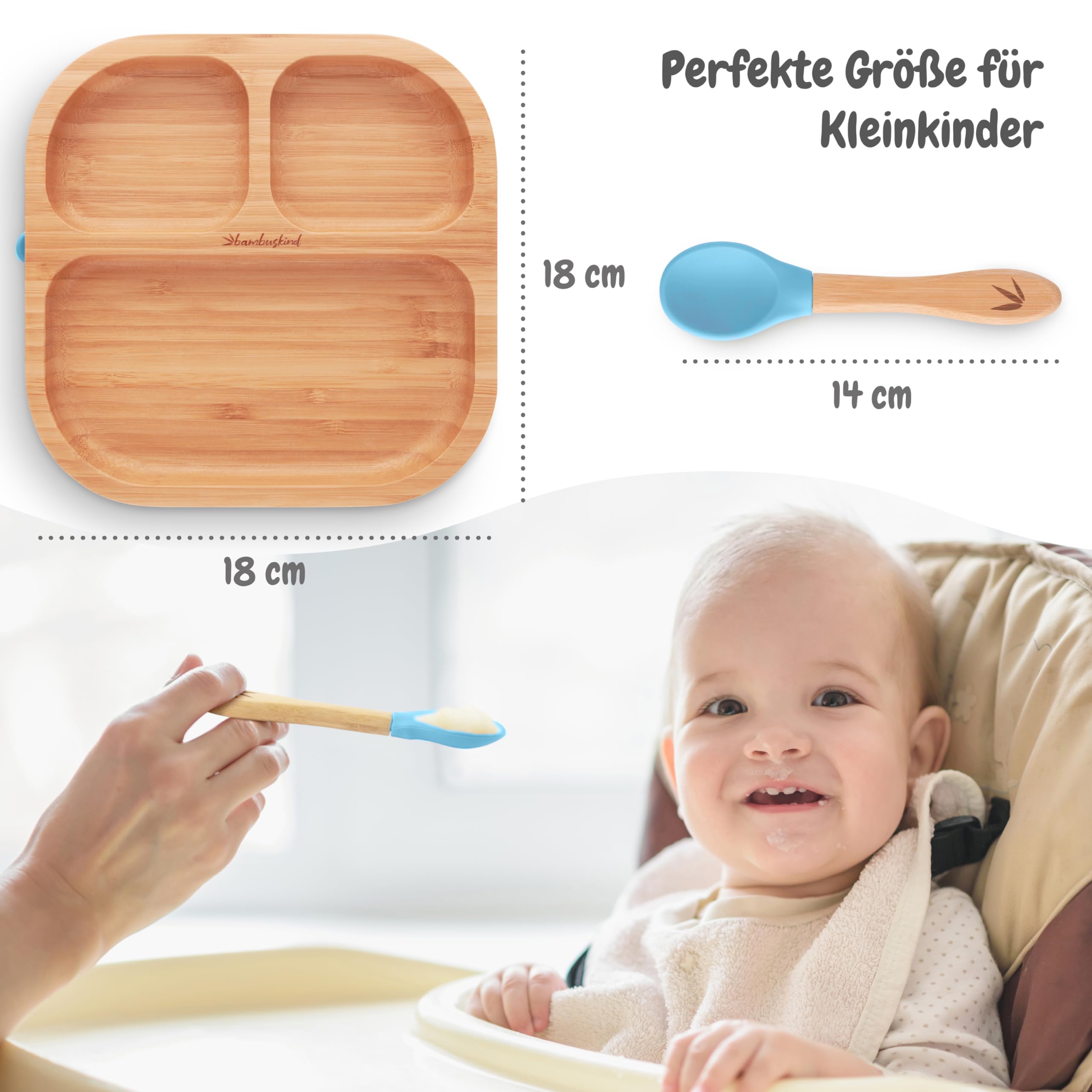 SkyblueI - Piatto per bambini con ventosa, con ricette Ebook I piatto antiscivolo in bambù con cucchiaio, set di stoviglie per bambini per imparare a mangiare, senza plastica nociva