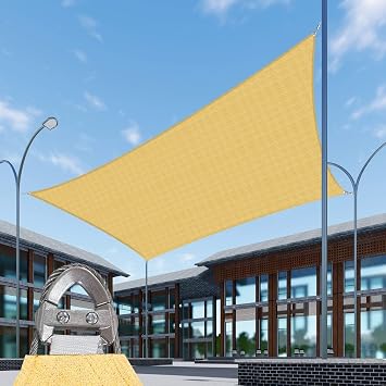 SunnyRoyal 17x37 Sun Shade Sail Super A Ring Wire Cable Inside Commercial Grade Rectangle Canopy Awning Fabric Cloth Screen UV Block Heavy Duty Outdoor Patio Carport Sand