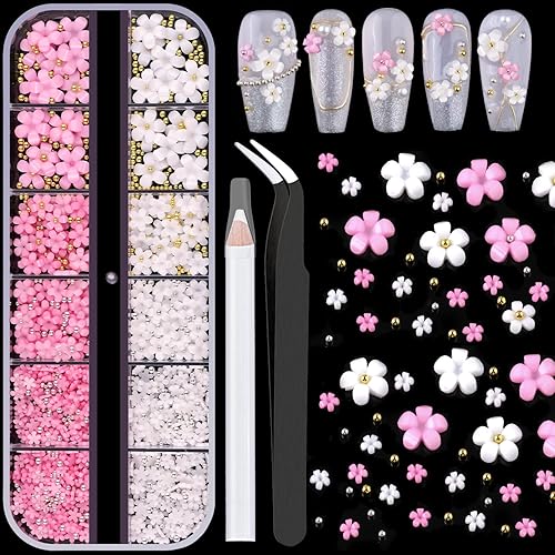 Miniatura 10 de Dijes para uñas 3D, kit de manicura con gel de pegamento de diamantes de imitación para uñas (curado UV), mariposa colorida flor estrellada AB