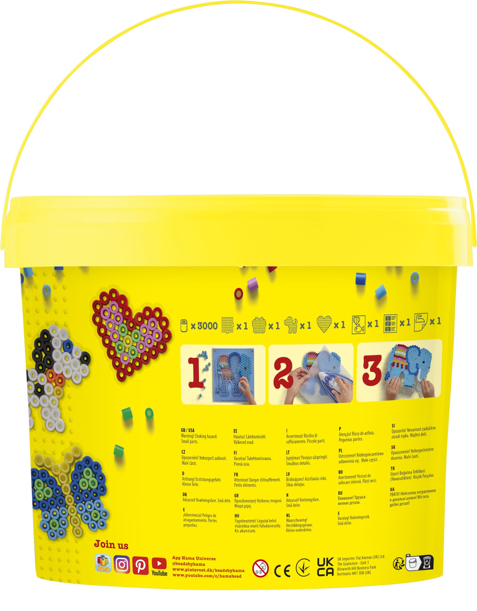Hama Perlen 8806 Bügelperlen im Eimer mit ca. 3.000 Maxi-Perlen, vier kleinen Stiftplatten, Motivvorlagen, Bügelpapier, für Kinder ab 3 Jahren