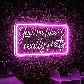 You're Like Really Pretty Pink LED Neon Sign - Aesthetic Wall Decor for Teen Girl Bedroom, Salon, Party - WELLTODO 16x9in Dimmable