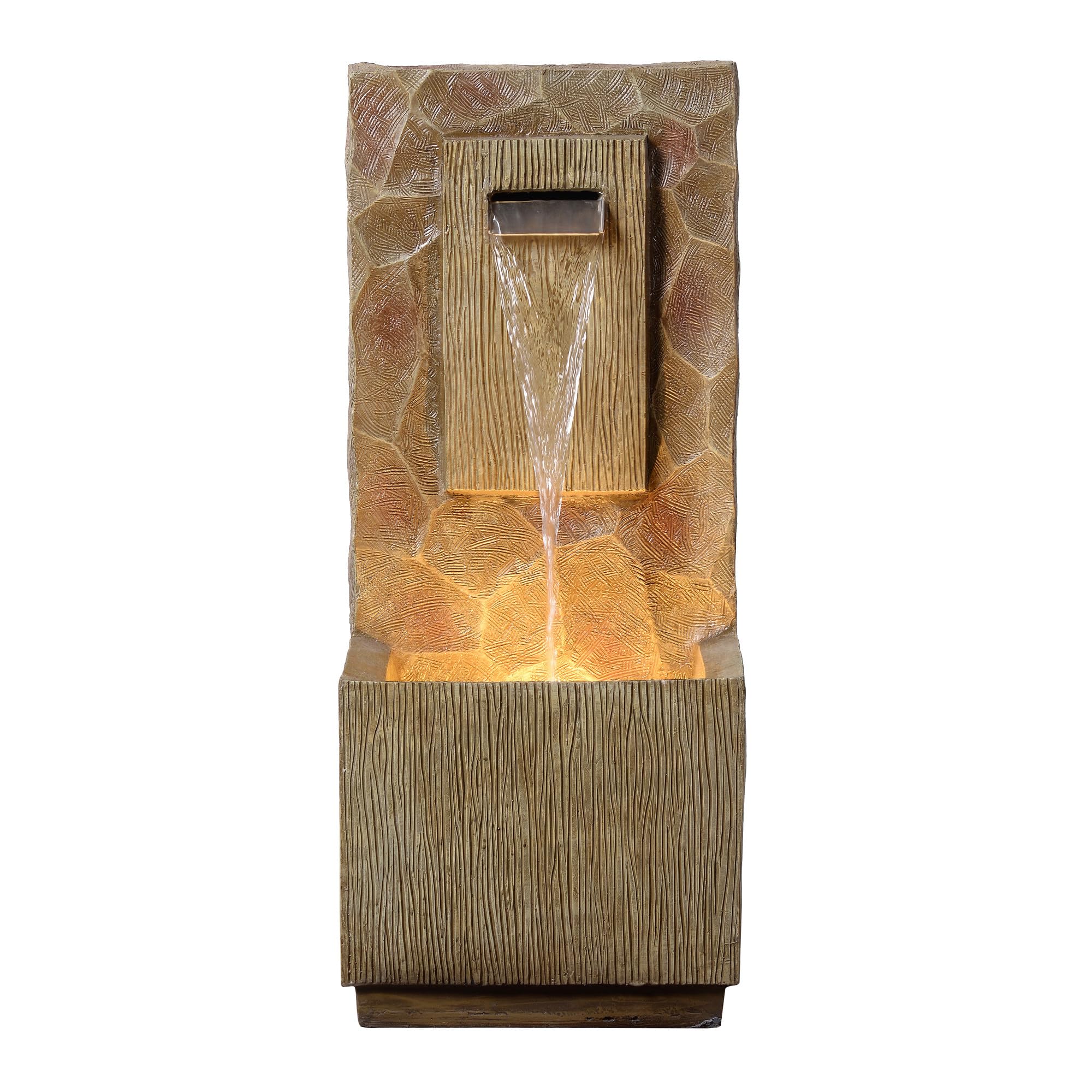 Teamson Home Fontaine Cascade extérieure 81 cm Style Spa avec LED intégrée, Finition Marron Moderne et écoulement Relaxant | LED Intégrée, Écoulement Relaxant