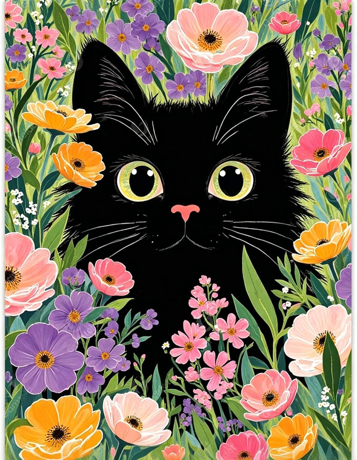 5D Diamond Painting Kit for Adults, Floral Black Cat Diamond Art Kit, Acrylic Full Drill DIY Craft for Home Wall Decor-image-28