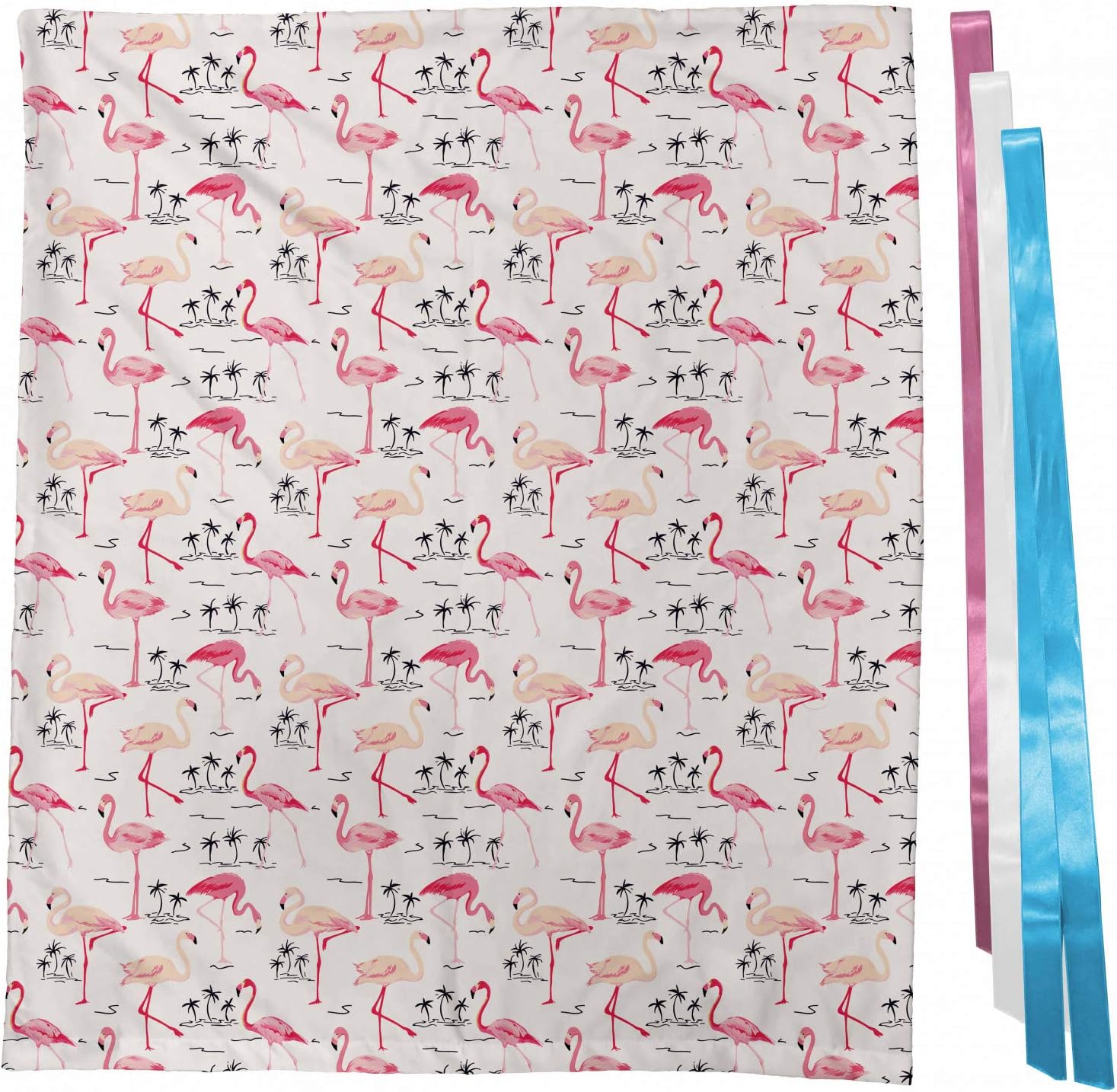 Ambesonne Flamingo Gift Bag, Birds in a Vintage Style of an Illustration Love and Romantic with Animals Holiday Artwork Print, Reusable Fabric Party Favor Pouch with 3 Ribbons, 27" X 32", Beige Pink