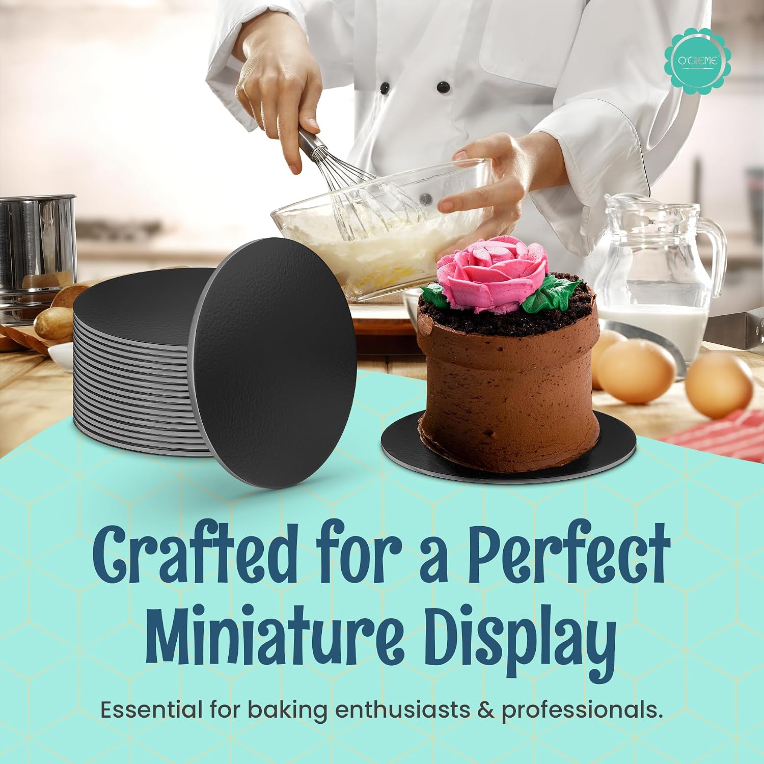 O'CREME Black Round Mini Cake Boards – 3-1/4 Inch Grease-Proof, Foil-Covered, Food Grade Cardboard for Cupcakes, Pastries, Desserts - Ideal for Wedding, Anniversary, Birthday Parties, 100 Count