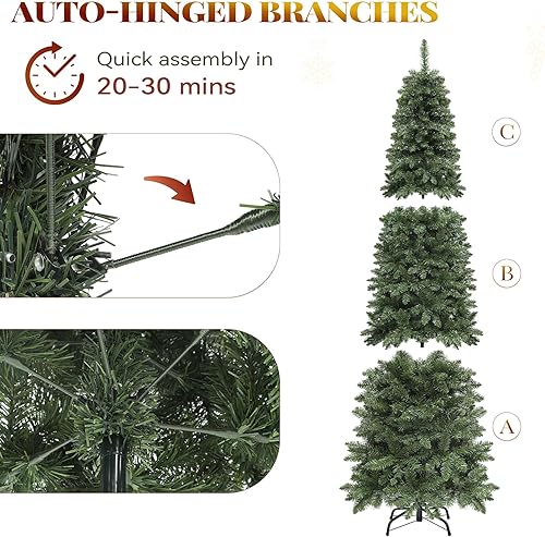 Miniatura 5 de YITAHOME Árbol de Navidad artificial preiluminado con control remoto, abeto Fraser, árbol de Navidad verde delgado con 700 puntas de ramas y 200