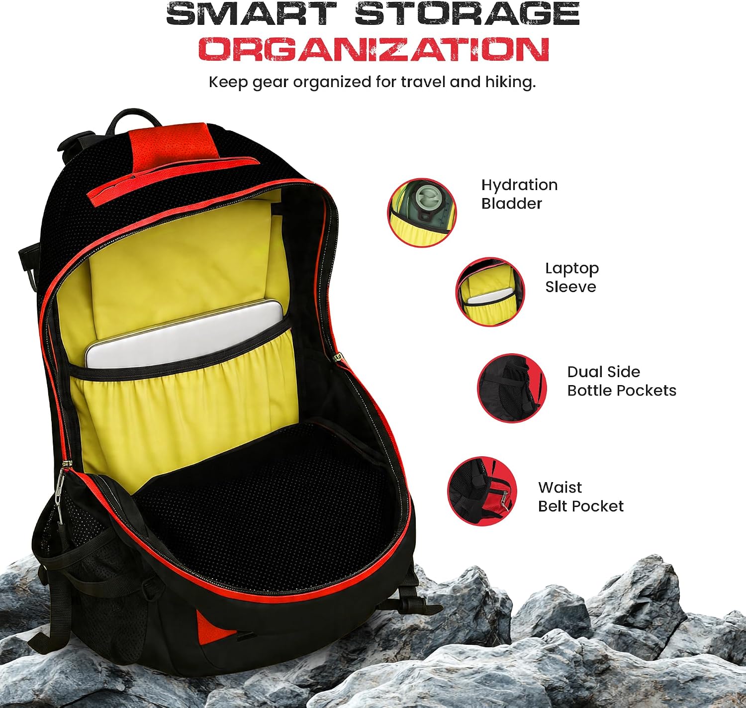Nomad 30L Internal Frame Hiking Backpack with Rain Cover – Carry-On Compliant Travel & Daypack with Laptop Sleeve, Hydration Compatible Trekking Backpack