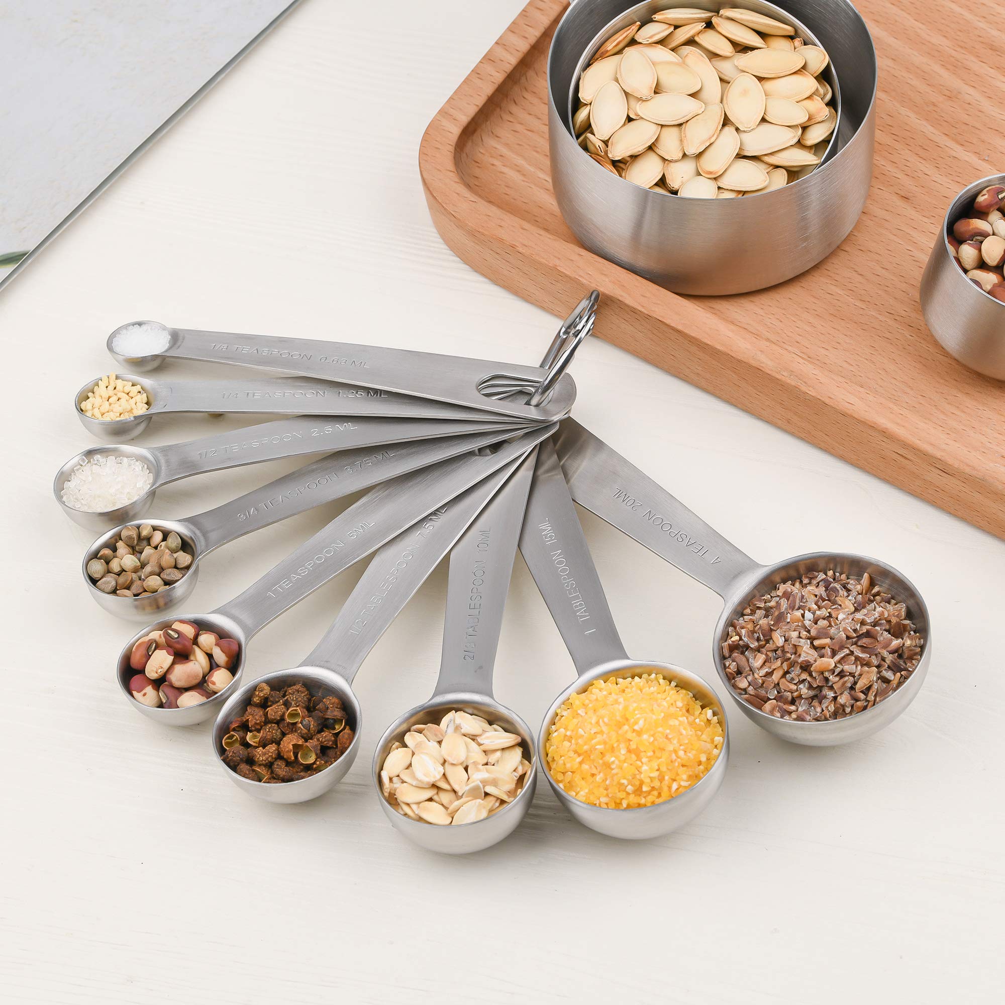 Kunteng Messbecher-Set aus Edelstahl, Messlöffel-Set, Messäquivalente (Silber: 21 Stück)