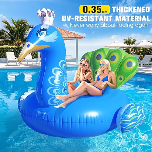Miniatura 2 de DeeprBetter Flotador inflable de pavo real para piscina, flotadores divertidos para adultos, flotadores de piscina de alta resistencia, flotadores