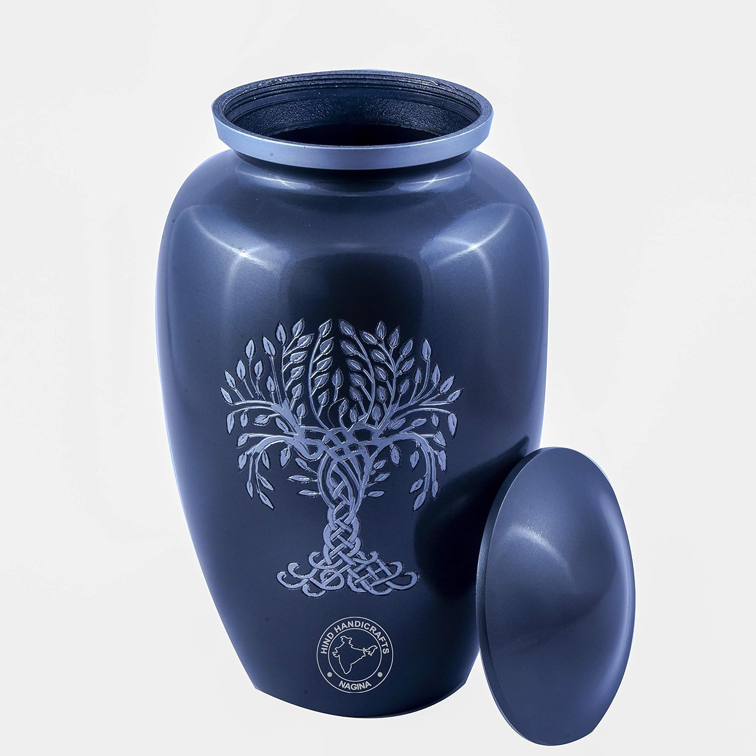 Tree of Life Engraved Cremation Urn for Human Ashes Adult - Handcrafted Funeral Urn for Ashes - Large - Bag Included (6.25'' x 6.25'' x 11'', Matte Grey)