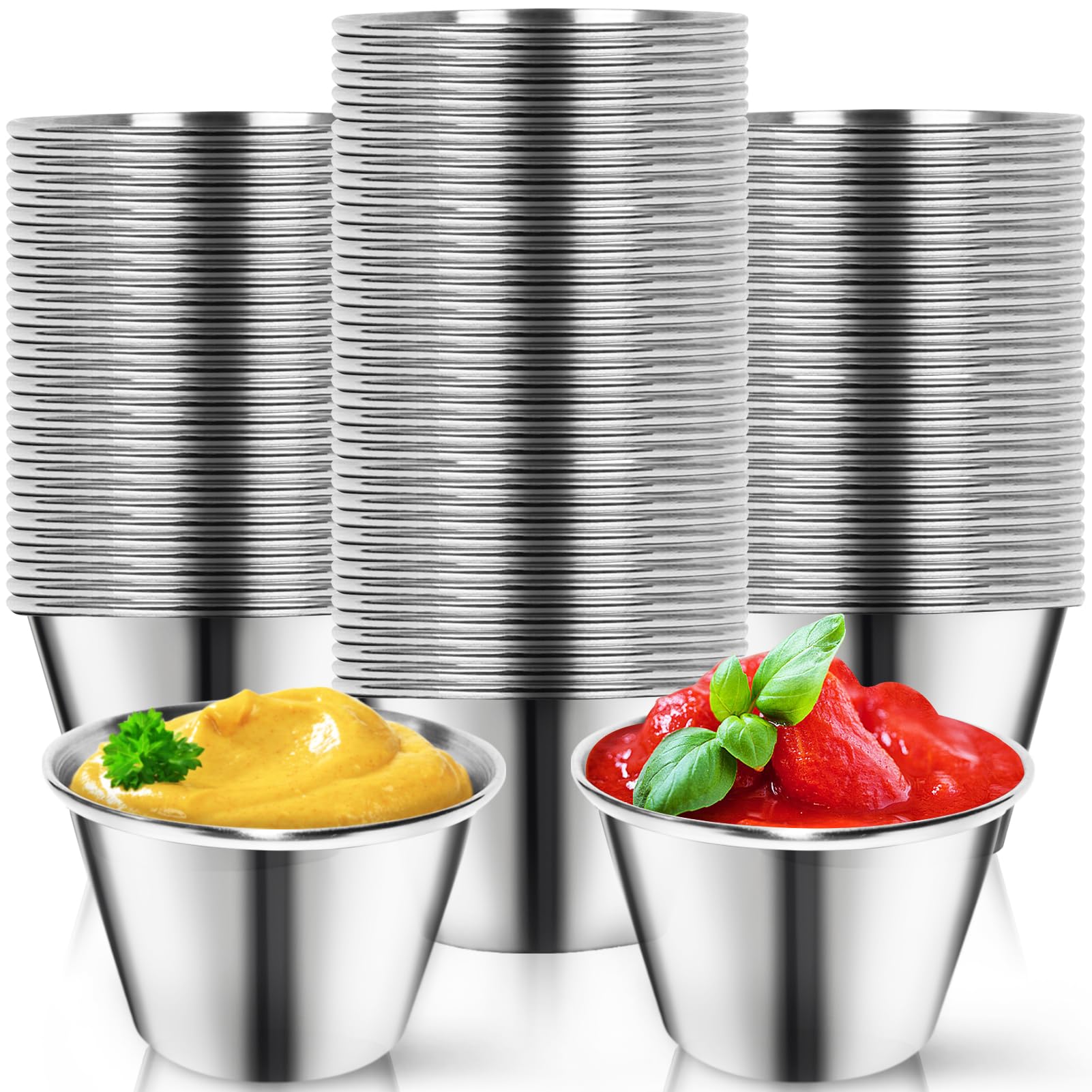 Artcome Lot de 100 tasses à condiments en acier inoxydable, idéales pour tremper et portions, 70,9 g