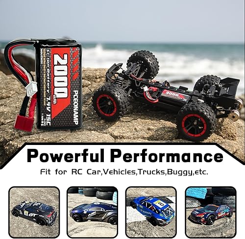 Miniatura 5 de PCEONAMP Batería de iones de litio de 7.4 V 2000 mAh 2S con enchufe Deans T recargable de alta capacidad, batería RC apta para WLtoys 4WD de alta