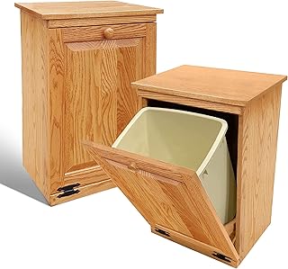 Peaceful Classics Amish Handcrafted Tilt Out Trash Cabinet | Wooden Hideaway Pull Out Garbage Can Holder (Golden Oak)