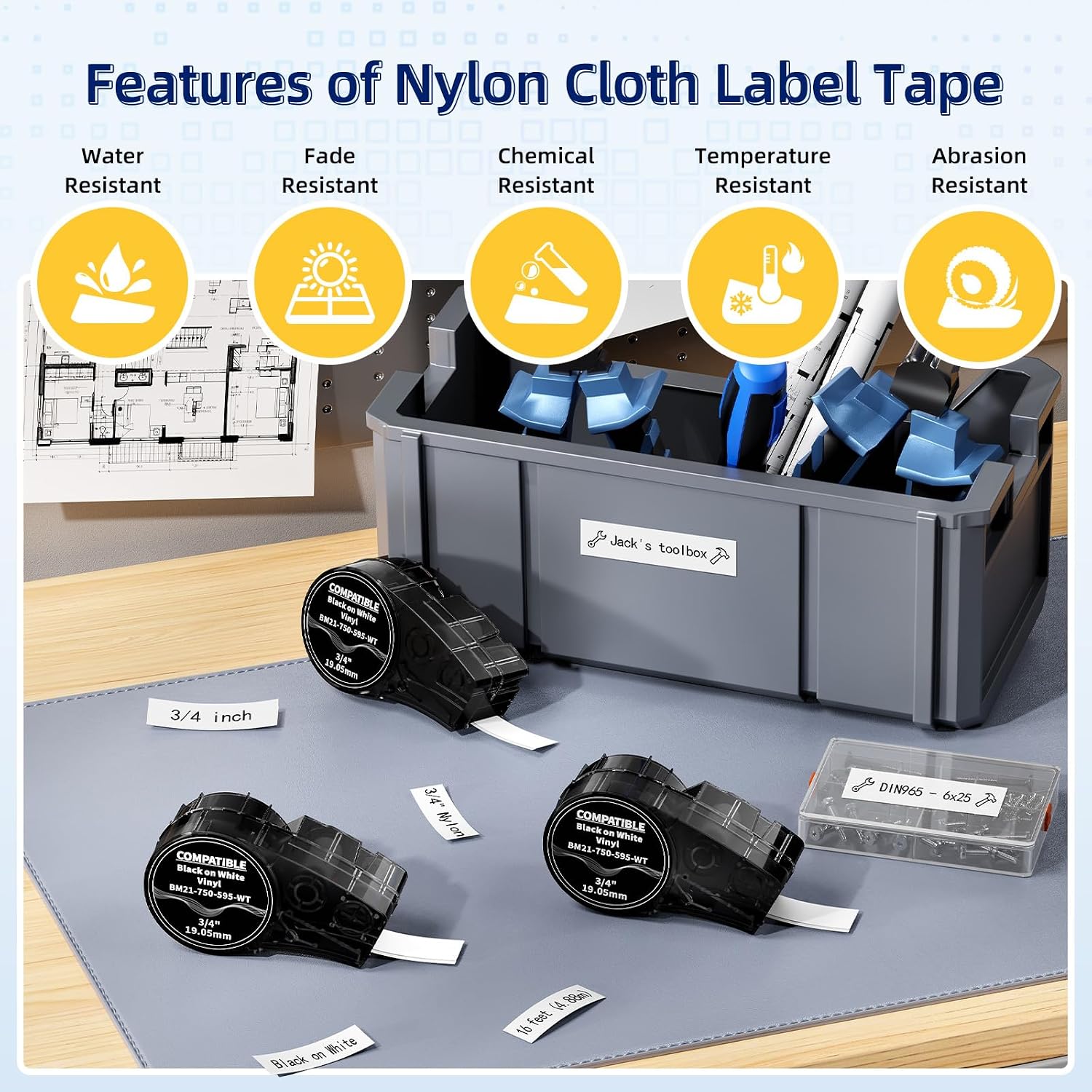 Replace for M21-750-499 3/4 Inch Nylon Cloth Label Tape, Compatible with M210, M211, BMP21-PLUS, BMP21-LAB Label Printer, 0.75” Width for Wire/Cable Marking, High Adhesion, 2-Pack