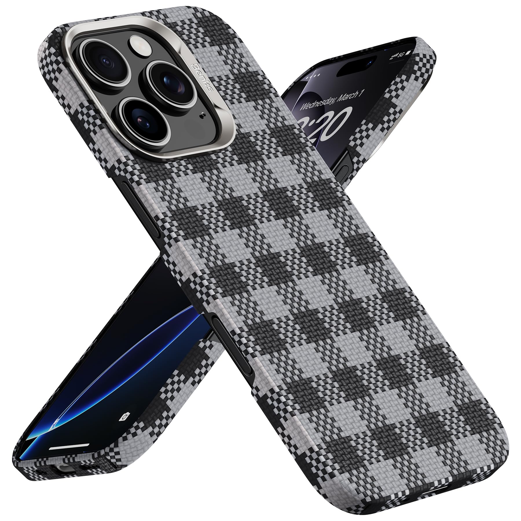 Photo 1 of BENKS ArmorVichy Case for iPhone 16 Pro Max, MagSafe Compatible Slim Protective Case Built with Dupont Kevlar Fiber, Anti-Fingerprint UV Finish, Vichy Check Design, Black