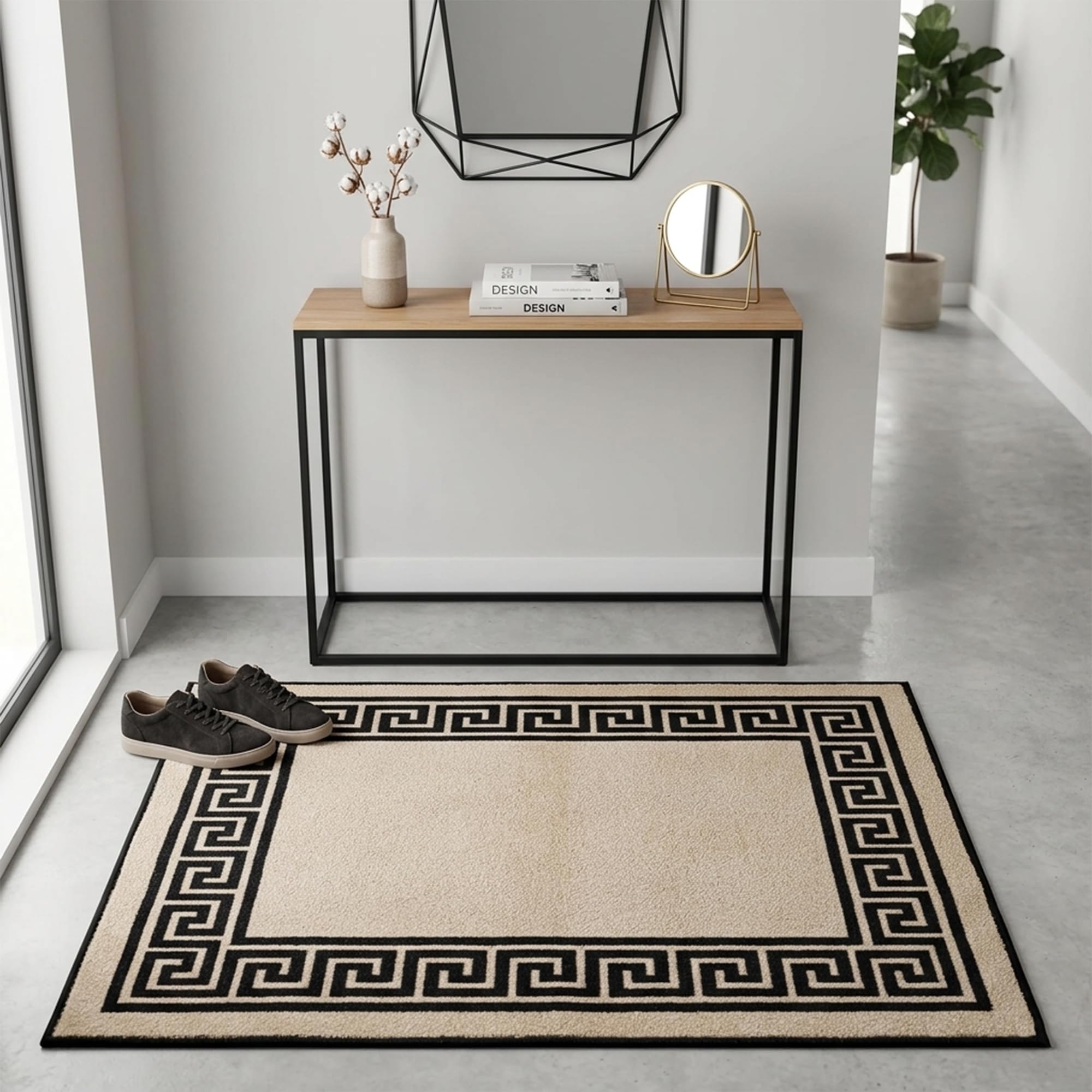 Rugs Haven - Elysia Non-Slip Washable Doormat, Heavy Duty Welcome Dirt Trapper, Water Absorbent Floor Mat for Indoor/Outdoor Use, Front Entrance, and Kitchen (Black& Beige, 50x80cm) — image 1