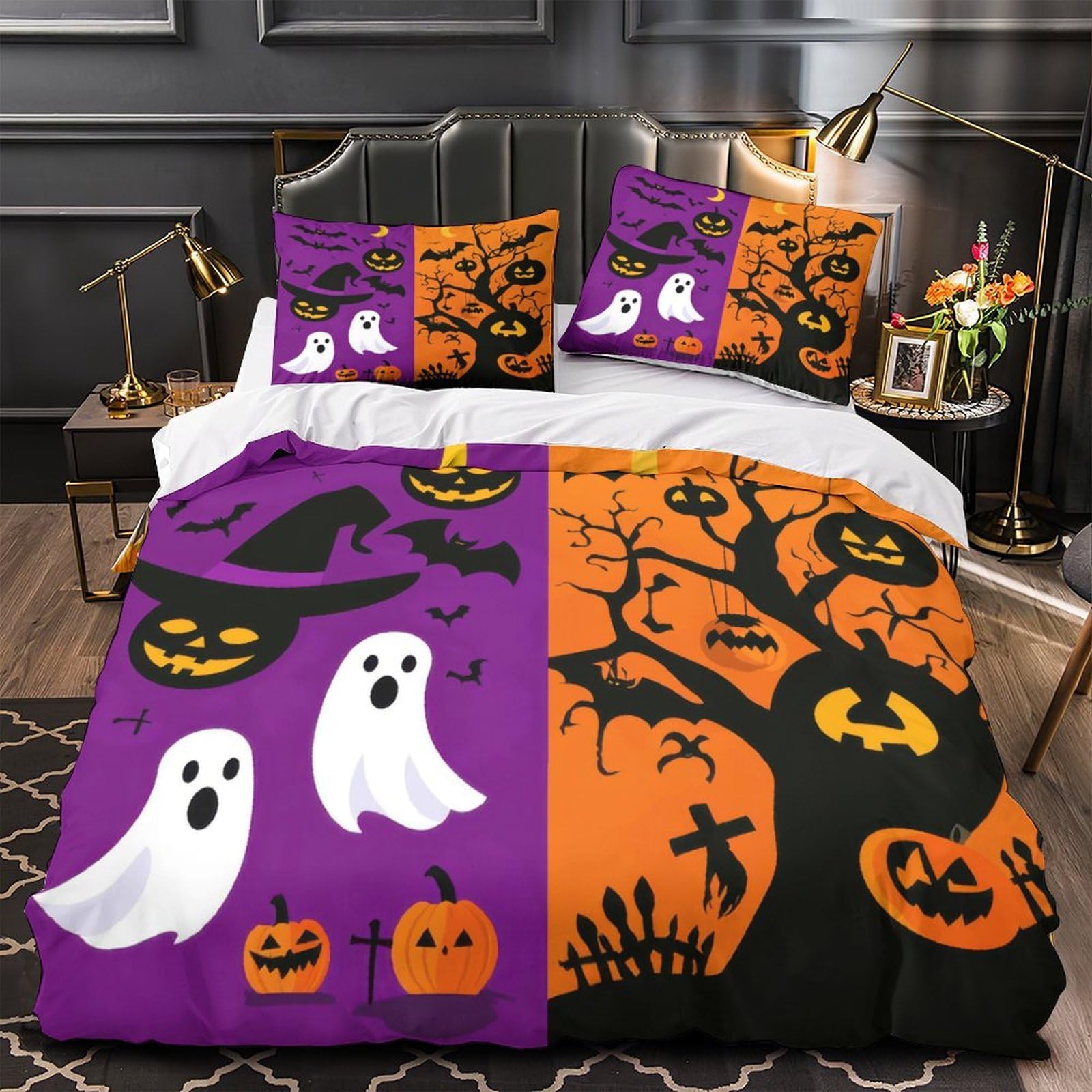 Housse de couette Halloween parure de lit microfibre 260x220 fermeture éclair