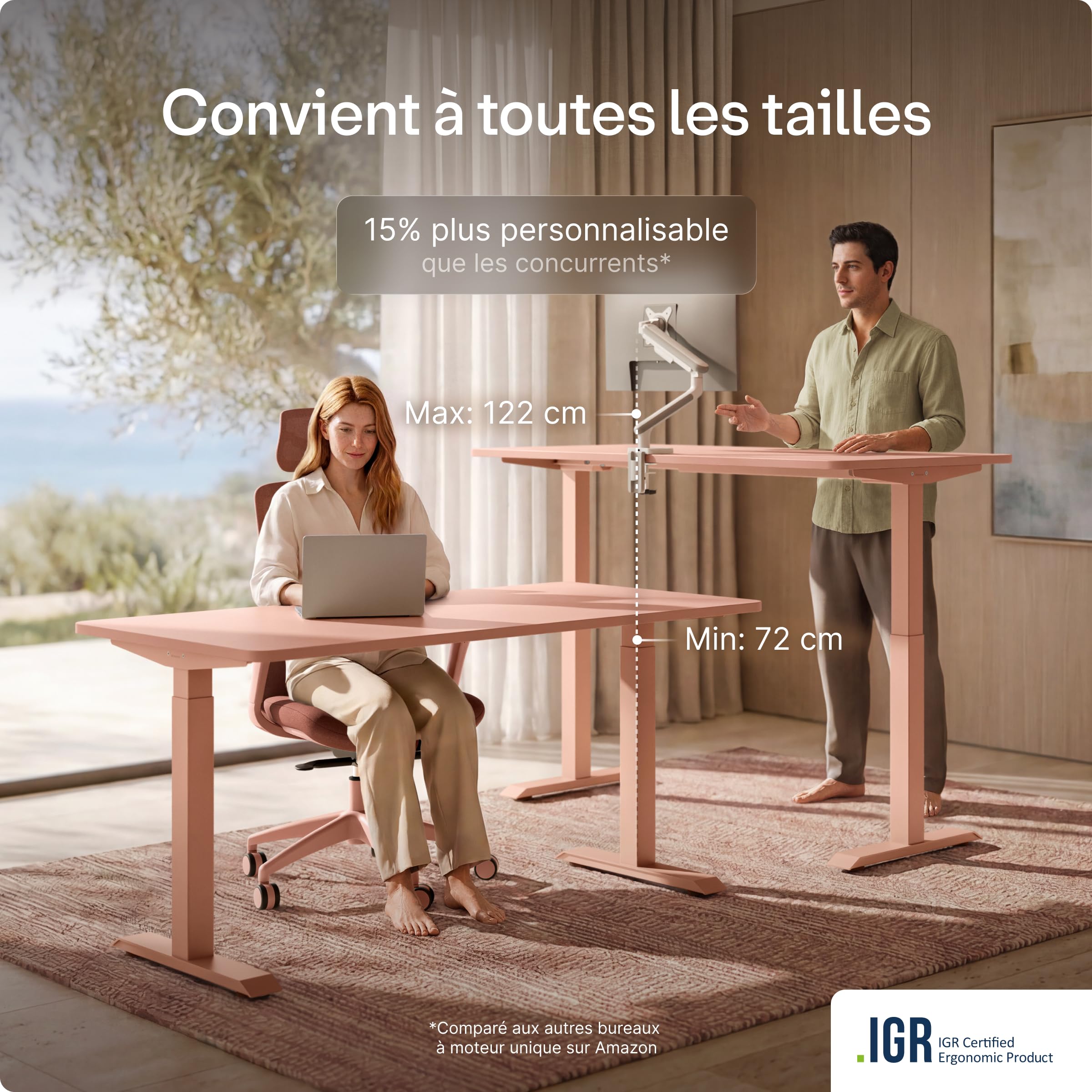 Desktronic Bureau Assis-Debout Électrique 140x70cm– Hauteur Réglable – Commande Tactile avec Mémoires – Ports USB – Bois Européen – Table Réglable