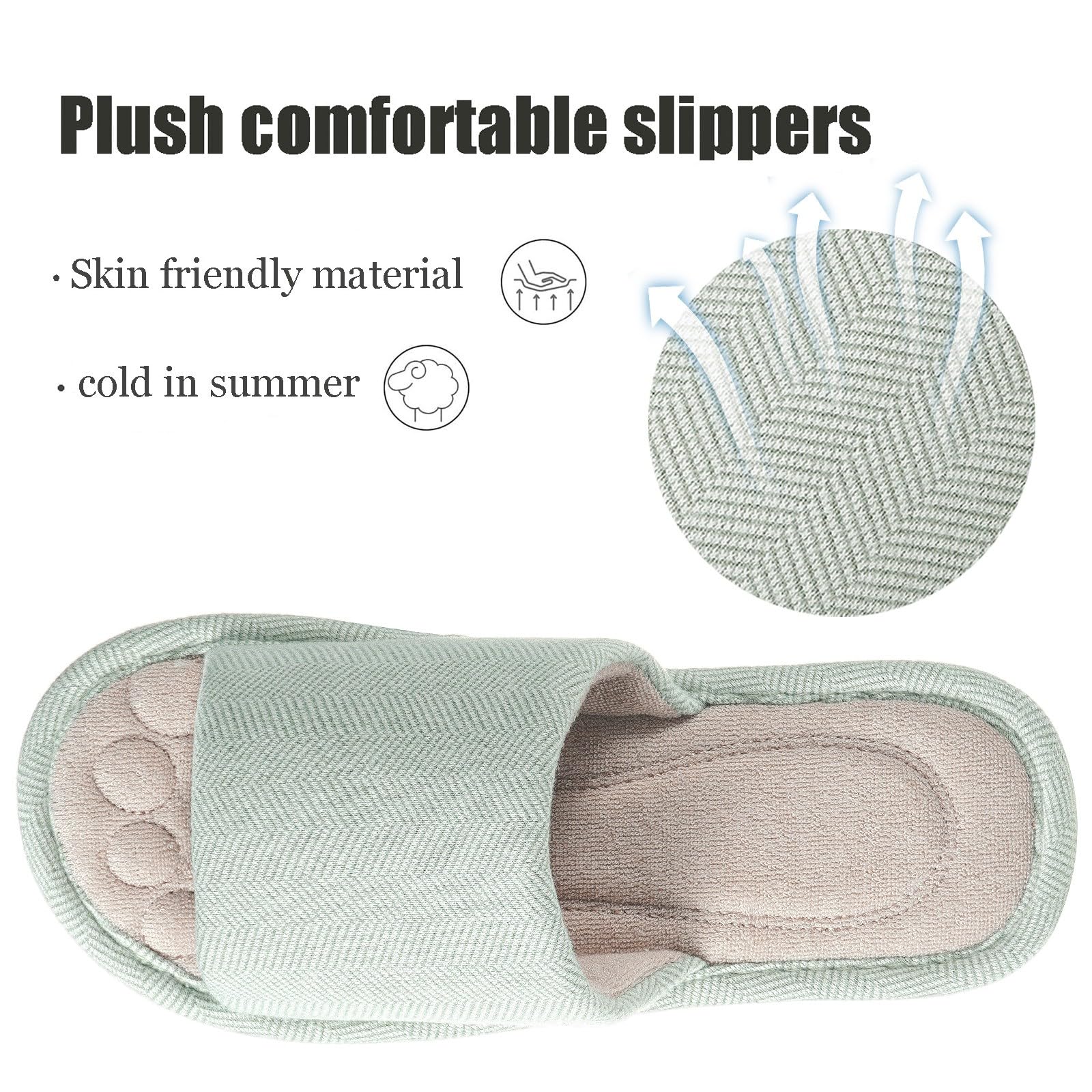 Pantofole Donna Uomo Comode Memory Foam Traspirante Cotone Ciabatte Antiscivolo Punta Aperta Scarpe da Casa Slippers Estate - 5