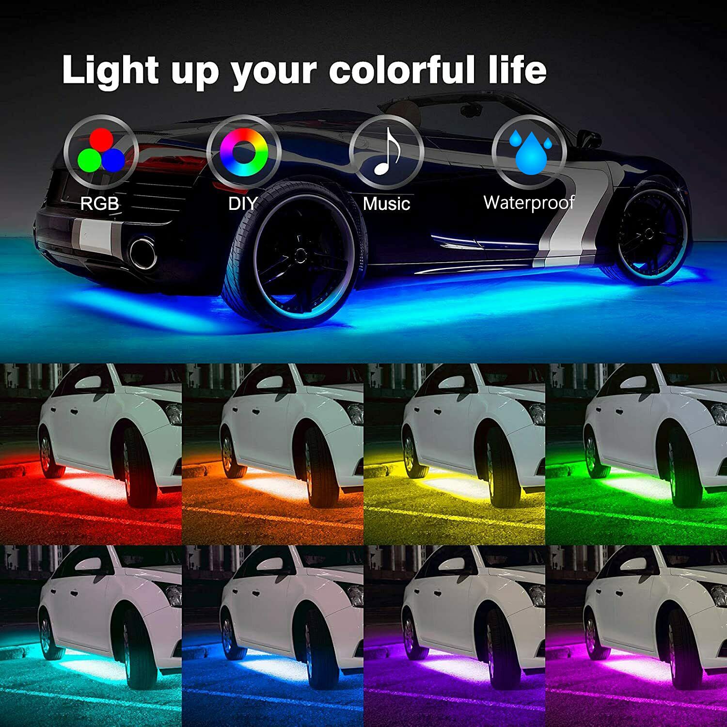 Amazon.com: RGB Car Underglow Lights, Underbody Neon Accent Underglow Car  LED Light Strip with Wireless Remote, Sync to Music, Ultra Long Led Neon  Accent Under Glow Kit for Cars, SUVs, Trucks, DC
