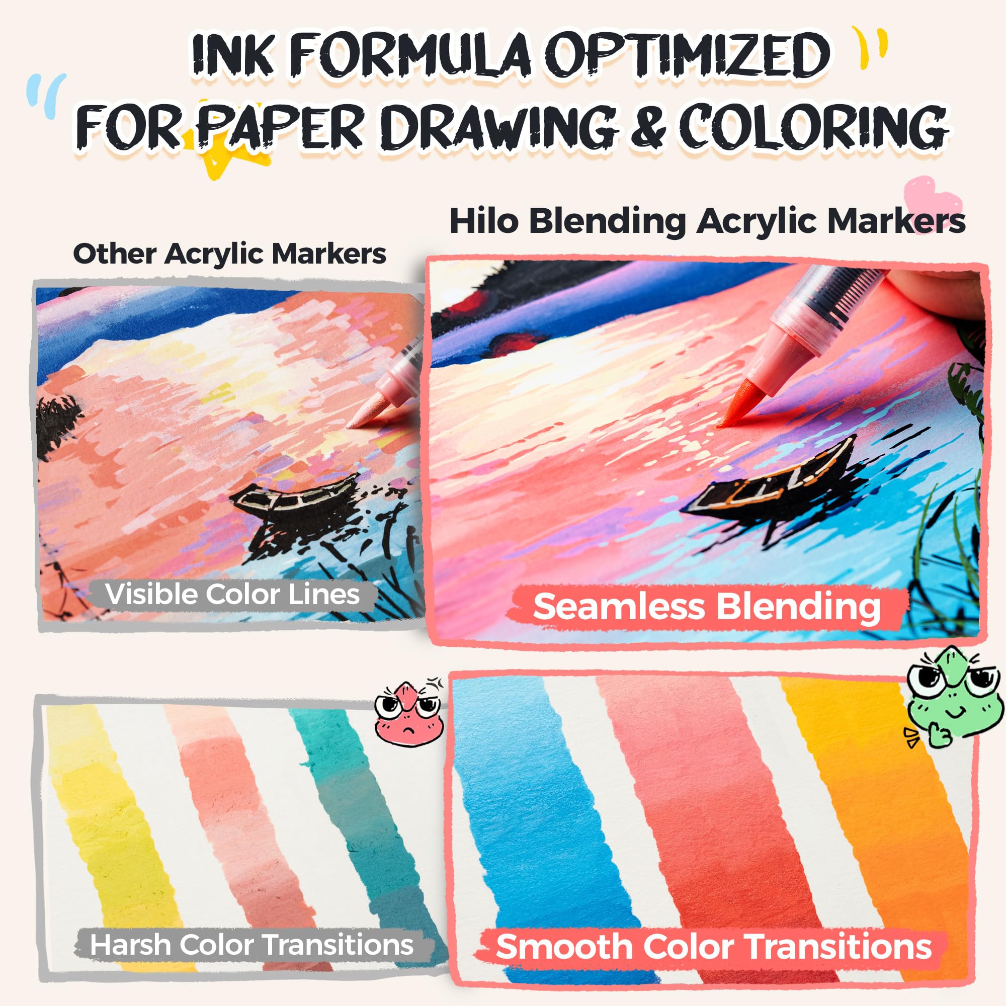 Ohuhu Rotuladores Acrílicos 48 Colores Punta Pincel para Arte Papel Dibujo