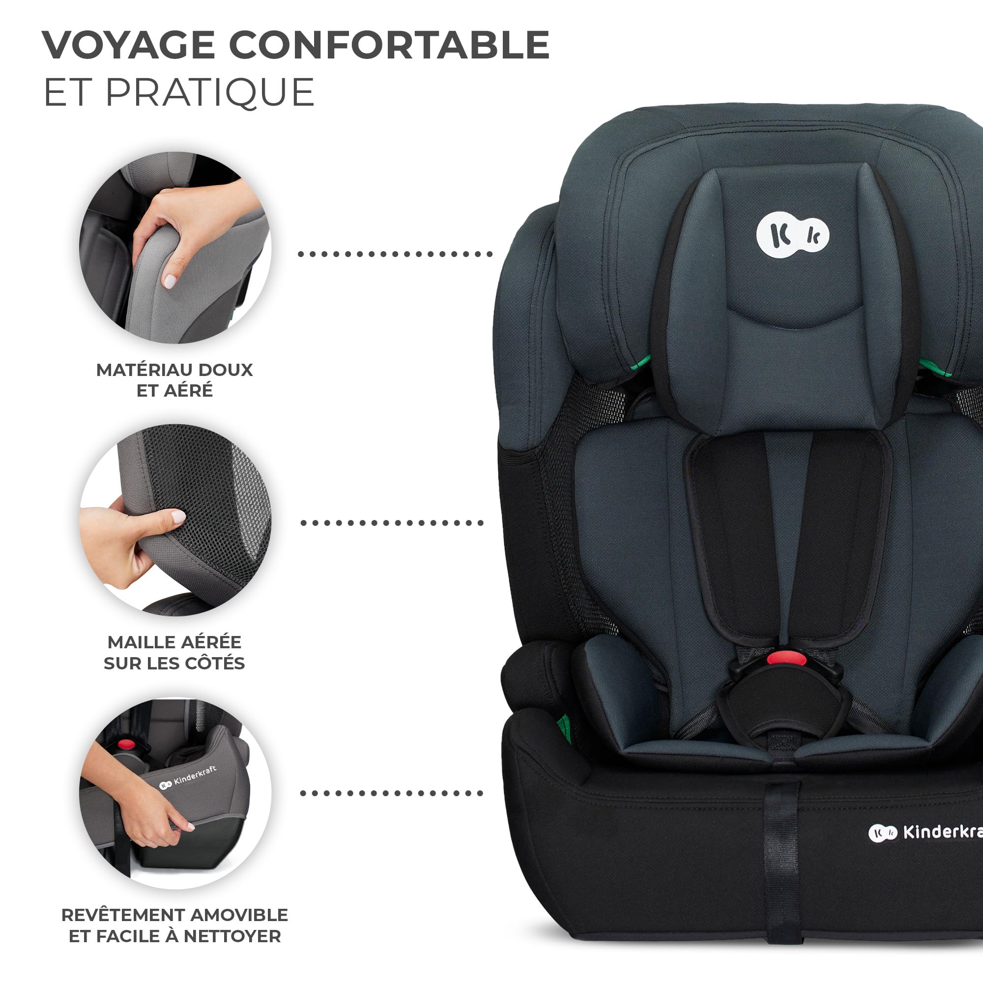 Kinderkraft COMFORT UP i-Size Siège auto bébé Groupe 1/2/3 9-36 kg 15 mois-12 ans Noir
