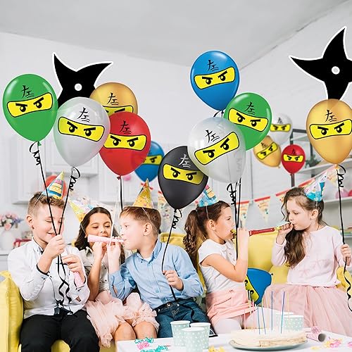 Miniatura 4 de Globos de cumpleaños de superhéroe ninja de 12 pulgadas, 30 unidades, todos los colores de globos ninja, juegos de látex de alta calidad,