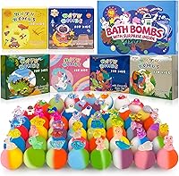 BYGGVIR 48pc Kids Bath Bombs with Surprise Glow Toys Inside - Safe Organic Fizzing Bubble Bath Gift Set for Girls Boys