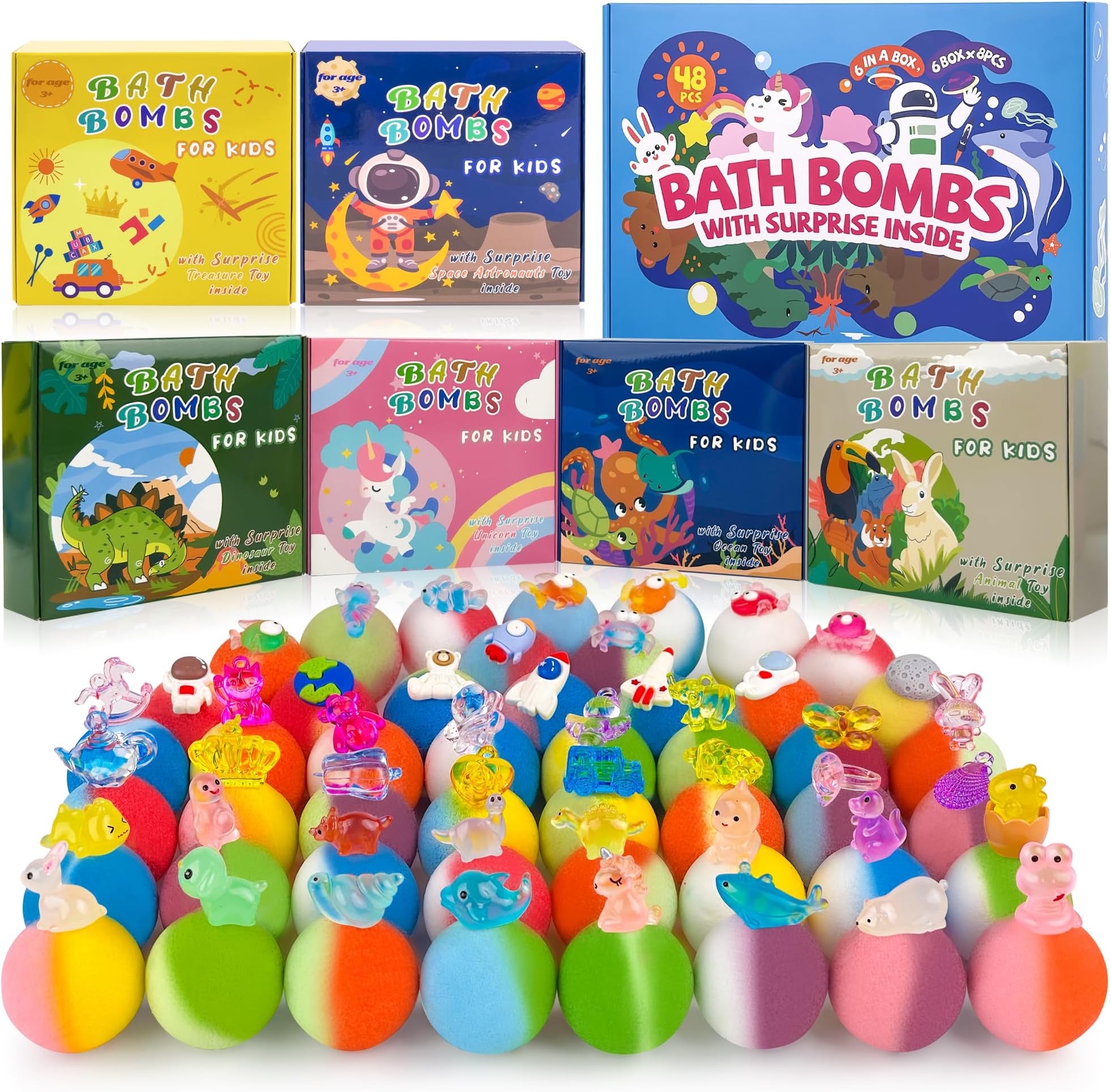48pcs Bath Bombs for Kids with Toy Inside, Organic Colorful Bubble Bath for Kids Safe, Best Birthday, Party, Christmas Bath Bombs Gift Set for Girls and Boys