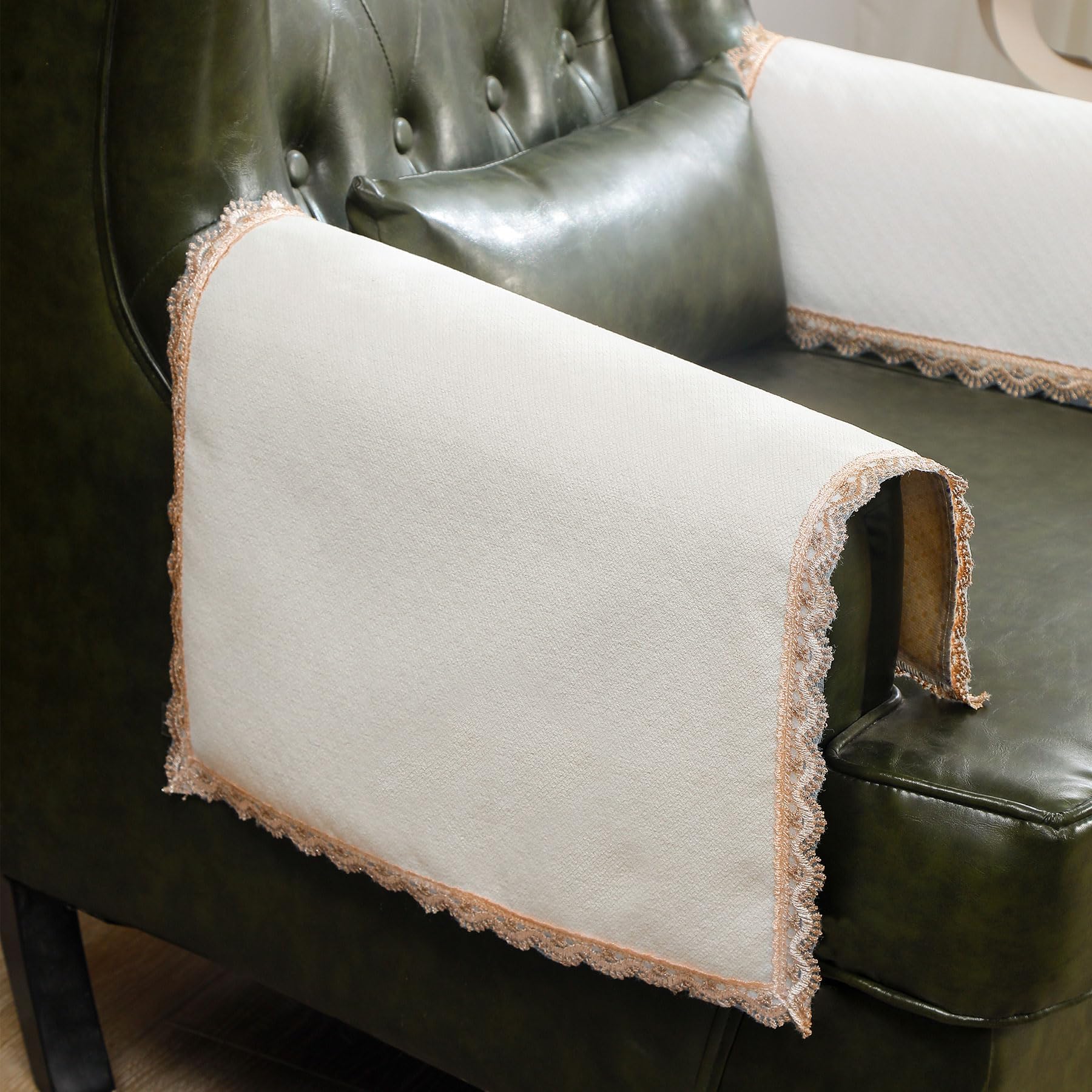 MINJIATEX Couch arm Covers,Non-Slip lace Sofa arm Covers Set of 2 Washable Sofa armrests Cover for Living Room Recliner Chair arm Cover Protectors for Leather armrest (YC-Off White)