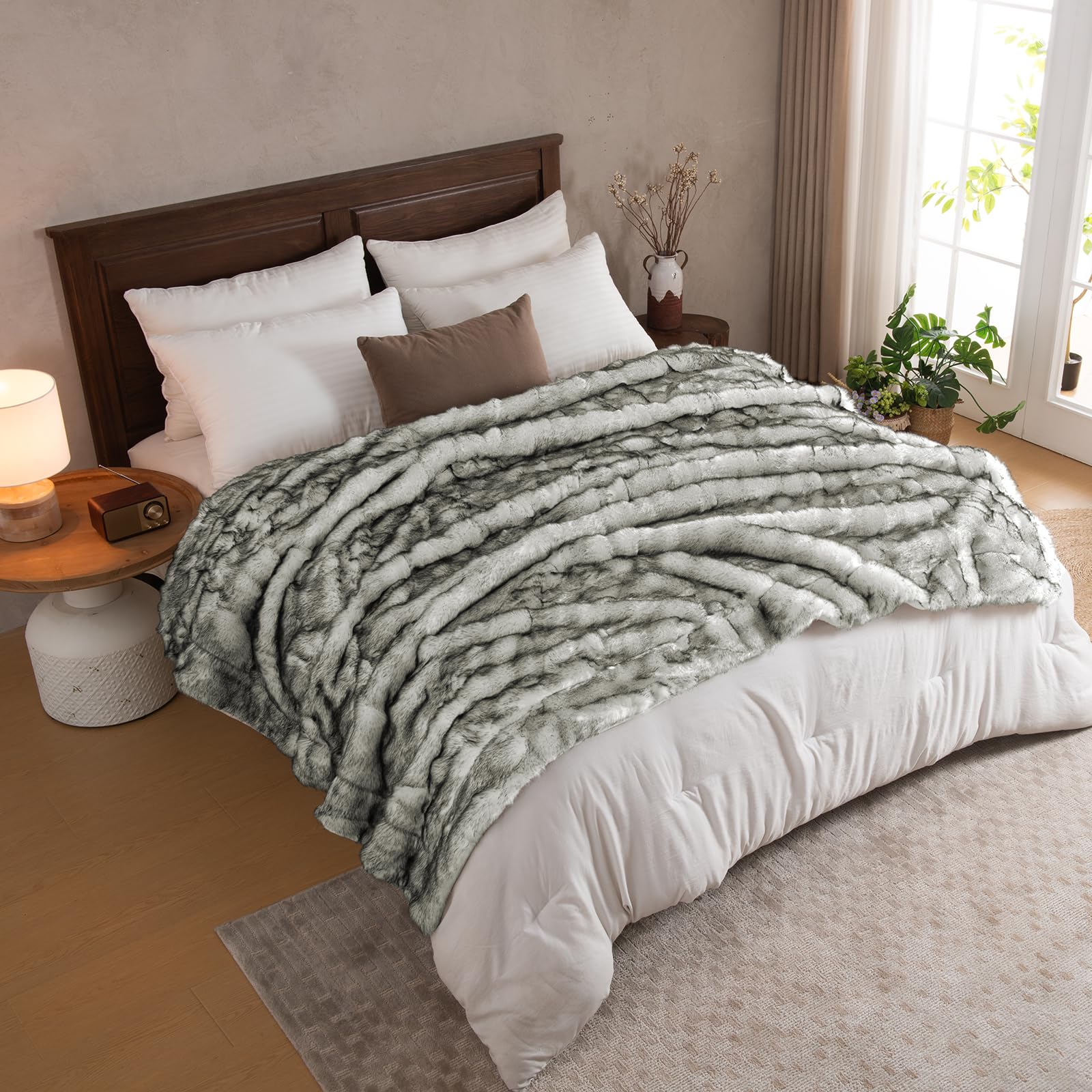 HOMFINE Plaid Fausse Fourrure Luxe Couverture 230x230cm Blanc
