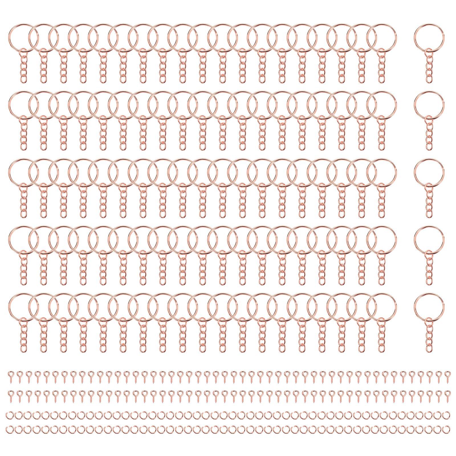 sourcing map 100Sets Rose Gold Keychain Making Kit, 25mm 1inch Chain Keychain Rings with Open Jump Rings and Screw Eye Pins for Jewelry Making DIY Crafts Art Project