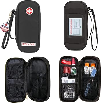 Jayour EpiPen Medical Carrying Case Insulated, Travel Medication Organizer Bag Emergency Medical Pouch, Fits 2 EpiPens, Asthma Inhaler, Anti-Histamine, Auvi-Q, Allergy Medicine Essentials, Black