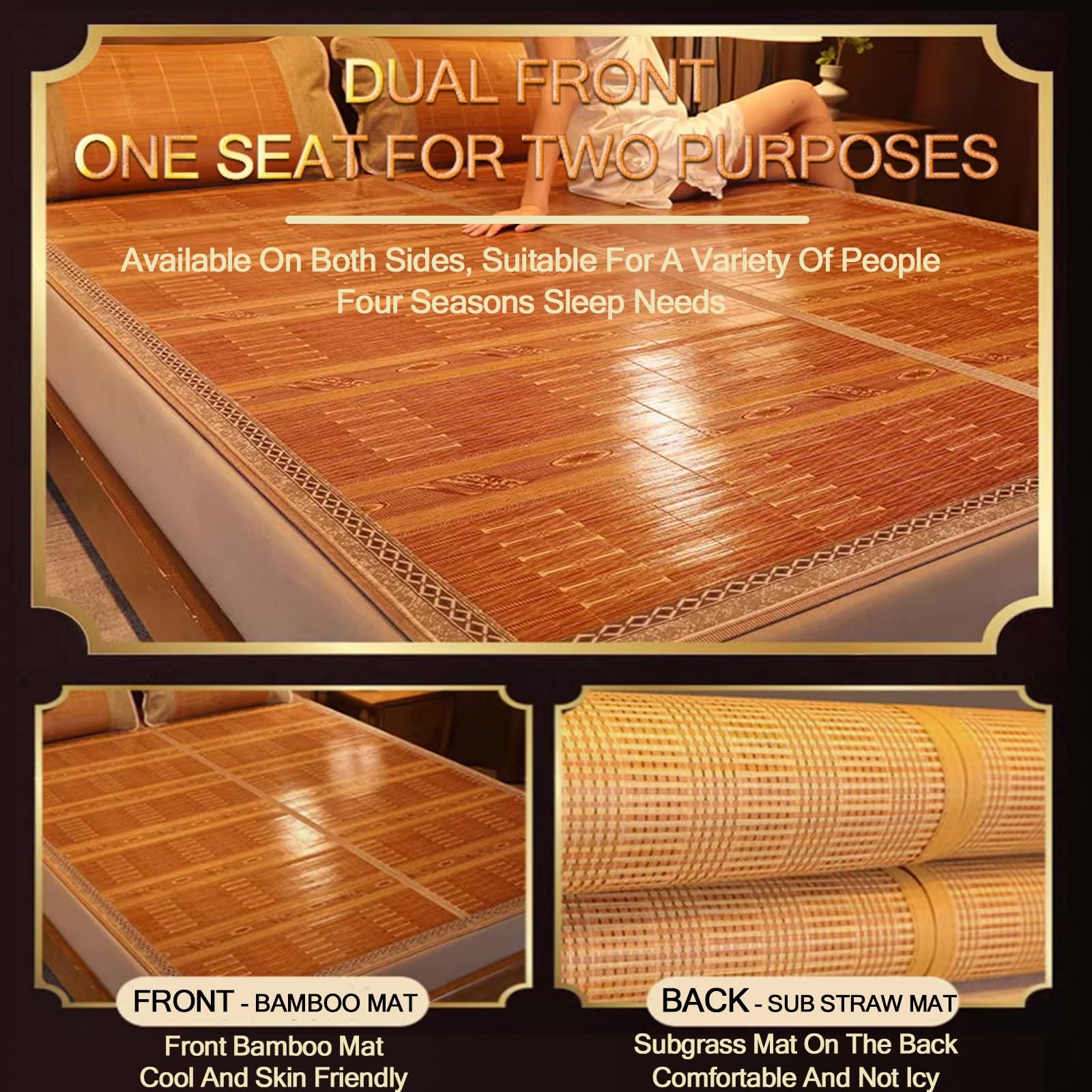 Nattes De Couchage D'été, Tapis De Bambou pour Dormir, Tapis De Lit Pliable en Rotin pour Le Salon, L'entrée, Le Bureau, Hall D'entrée, Cuisine, Bureau (Size : L195xW150cm/L77xW59)