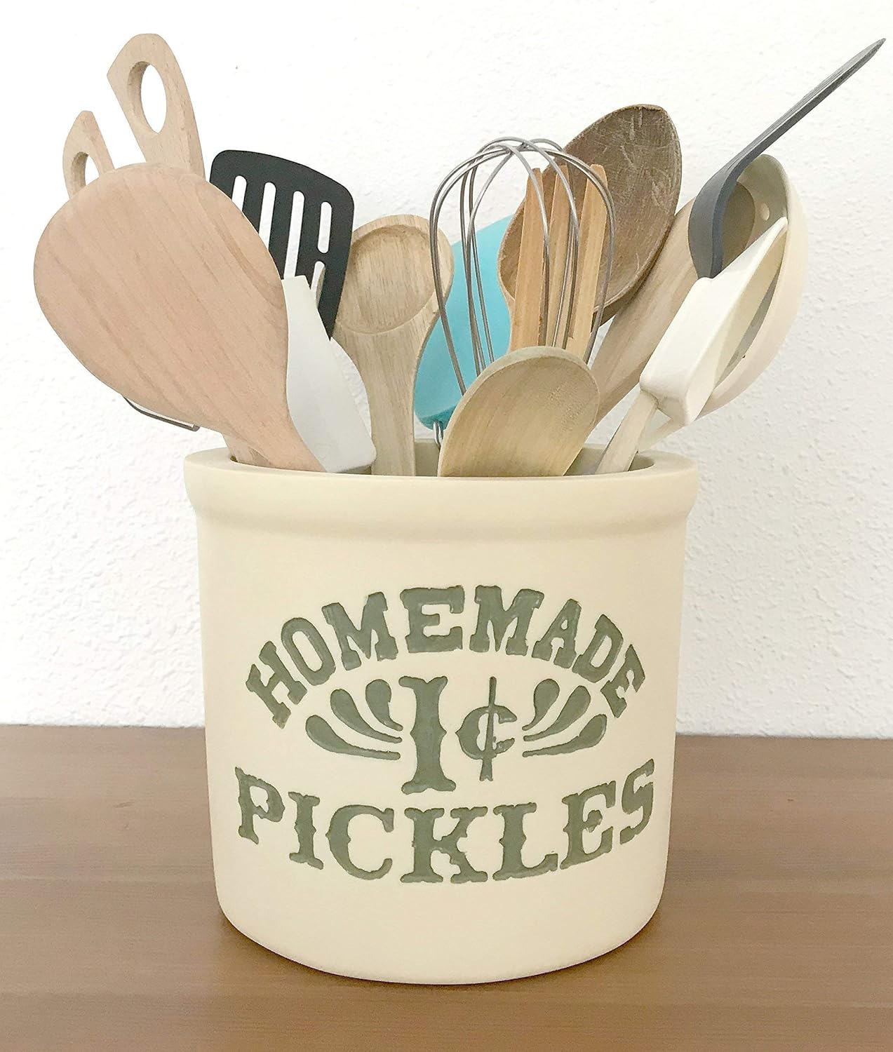 Handmade with Love by Fatima. Utensils holder in Monica’s kitchen. Homemade 1 cent Pickles Jar. Housewarming Gift. Great present for your friends. Totally Handmade.
