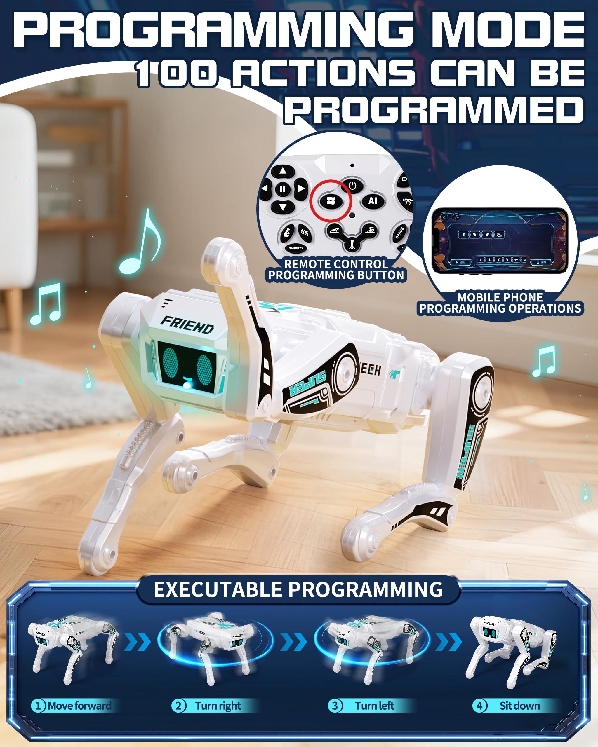 TOPMVP Smart Robot Dog Toy - APP & Remote & G-Sensor Control, RC Dog Programmable Interactive Robotic Pets, RC Stunt Music Dancing Story 30+ Functions Robot Toys for Kids Boys Ages 6+ 4