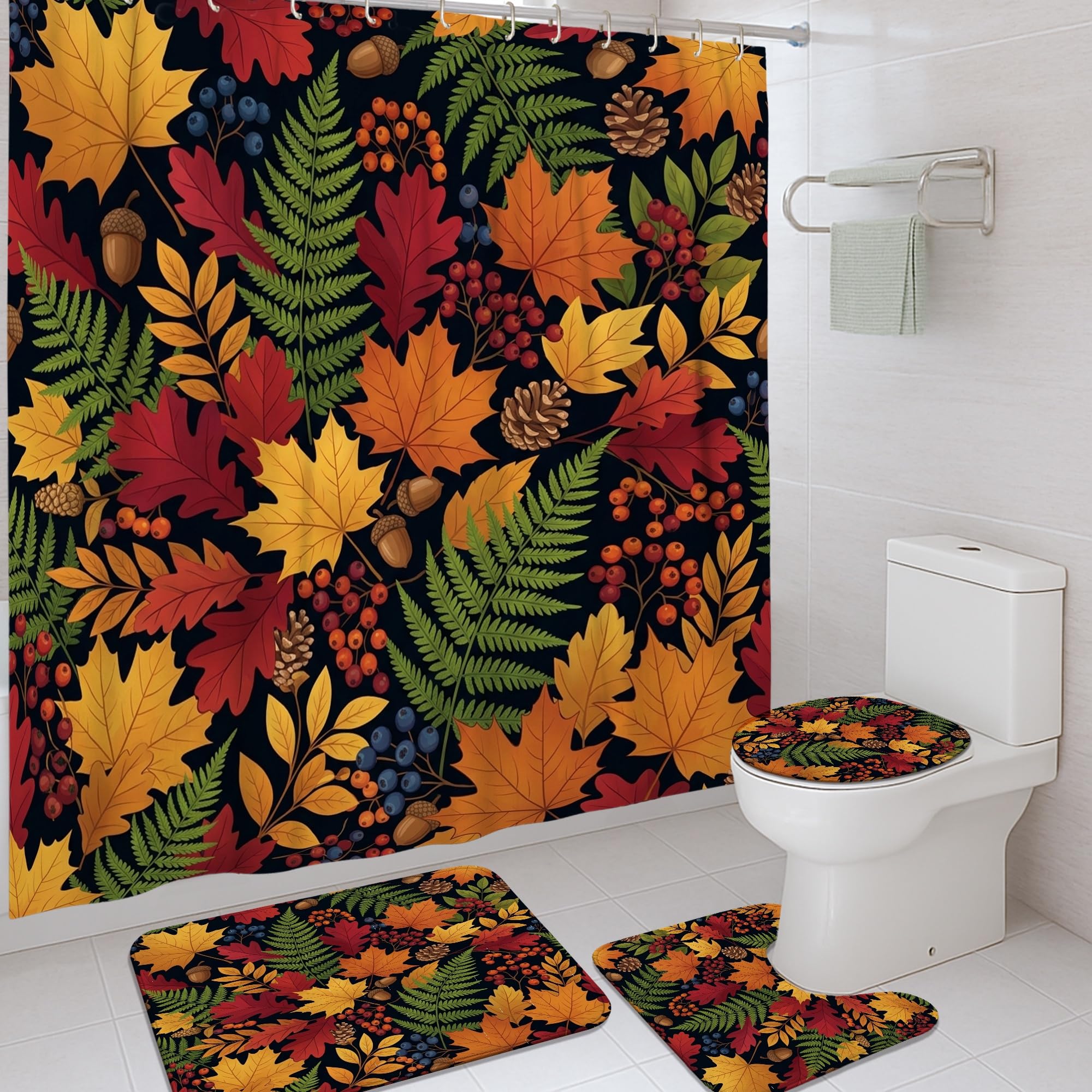 Rideau de douche anti-éclaboussures avec crochets et tapis absorbant lavable