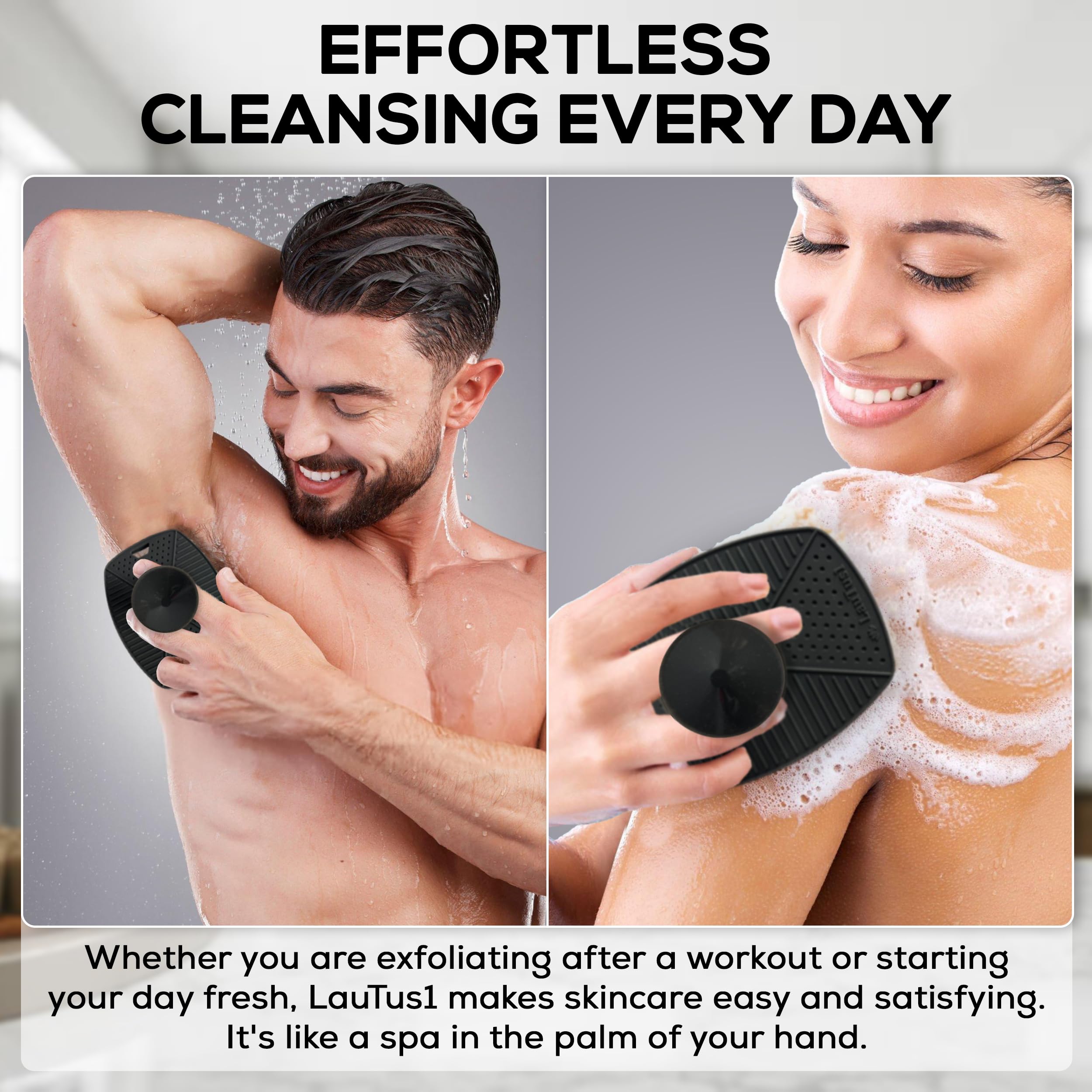 LauTus1 Silicone Shower Scrubber, Exfoliating Body Brush with Suction Handle & Hook, Soft Loofah for Men Women, Babies - Image 3