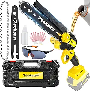 Mini Chainsaw Cordless 8 Inch & 6 Inch for De-Walt Battery 20V MAX, Electric Battery Powered Chainsaw With Auto Oiler & TOOL-FREE, 2-IN-1 Hand-Held Electric Chain Saw For Tree Wood Cutting(NO BATTERY)