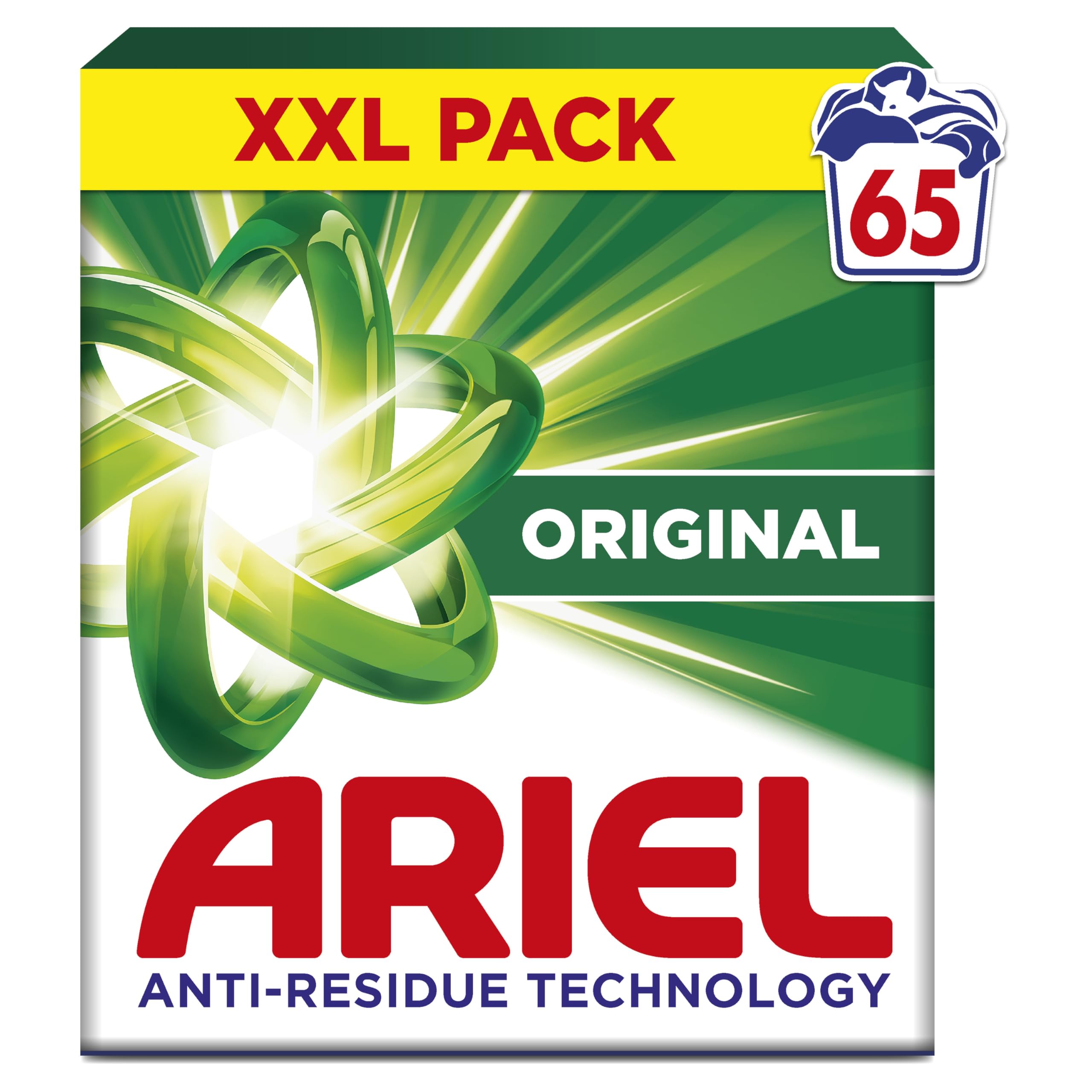 Ariel Original, Lessive en Poudre, 65 Lavages (3.7kg), Action Détachante En 1 Seul Lavage, Dissolution Rapide Même à Froid, Fabriqué en France