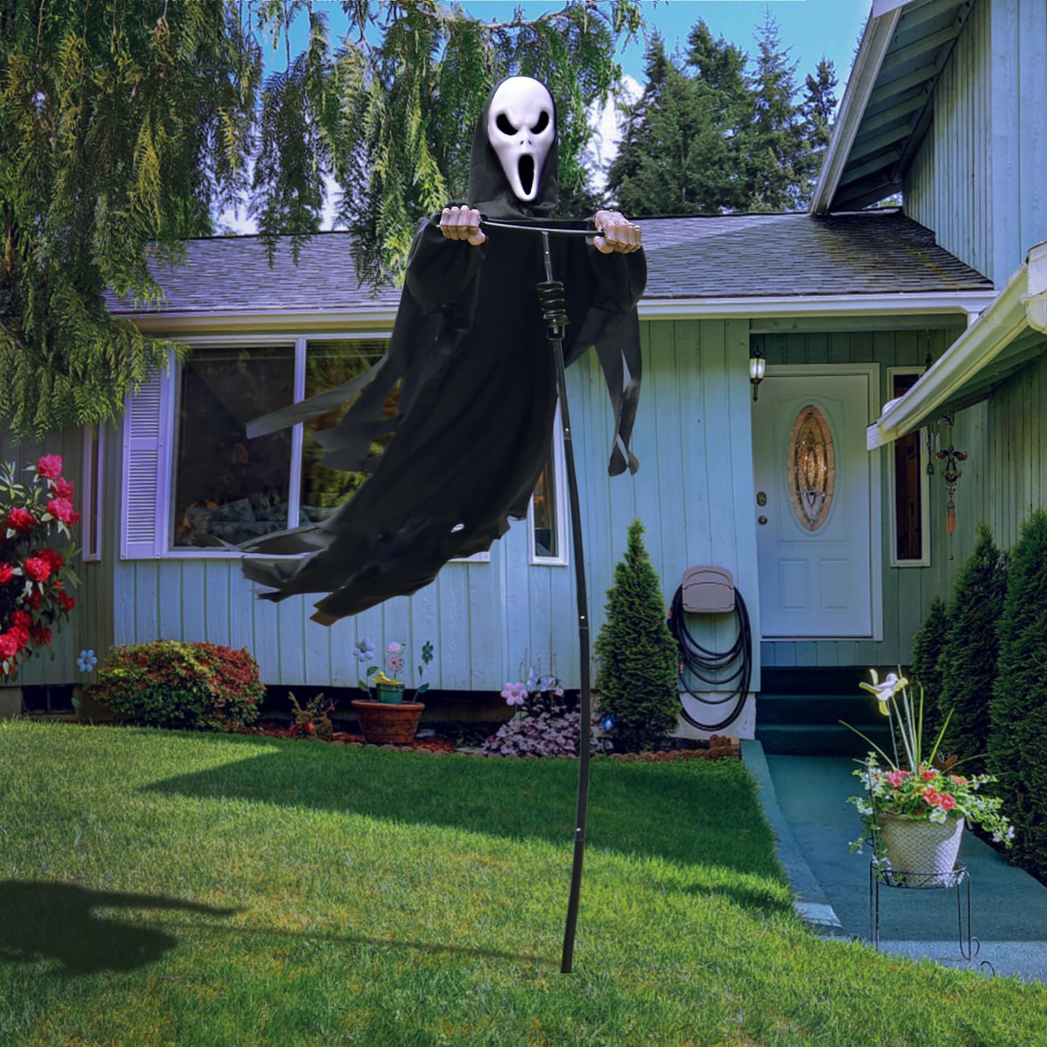 LarpGears - Halloween Scarecrow, Spinning Death Ghost Scarecrow, Garden Decor Porch Yard Decor 90 Inches