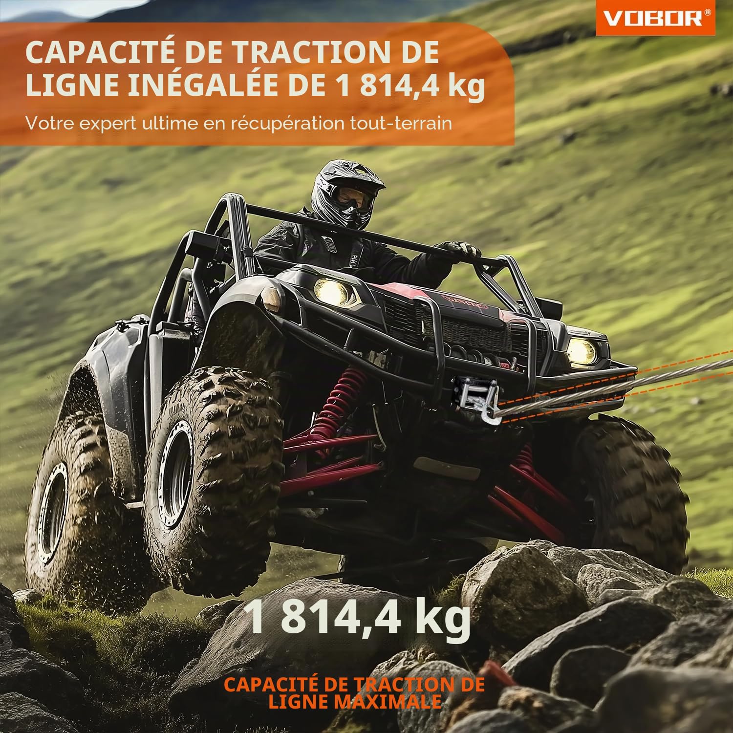 VOBOR Treuil électrique 12 V 4000 lb avec télécommande radio et interrupteur à main, treuil électrique et treuil de levage pour bateau, ATV et chasse (4,8 mm x 15 m)