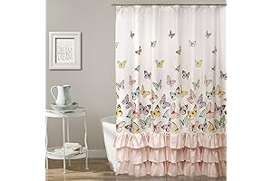 Lush Decor Pink Shower Curtain with Fluttery Butterfly Motif