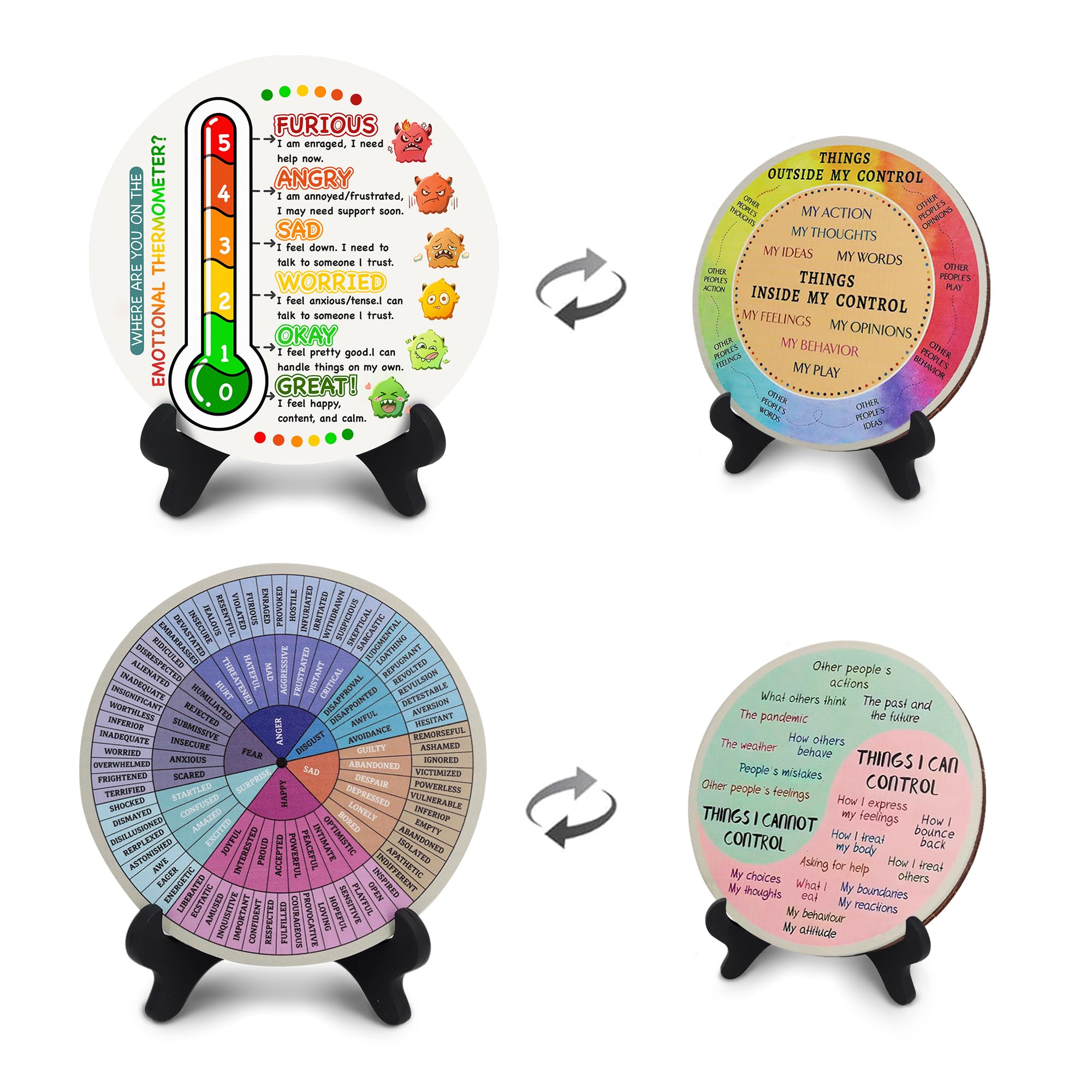 Ainrvteers Feelings Wheel, Double-Sided Emotion Wheel with Stand, Counseling Office Must Have, Feelings Wheel Suitable for Therapy Office Decor School