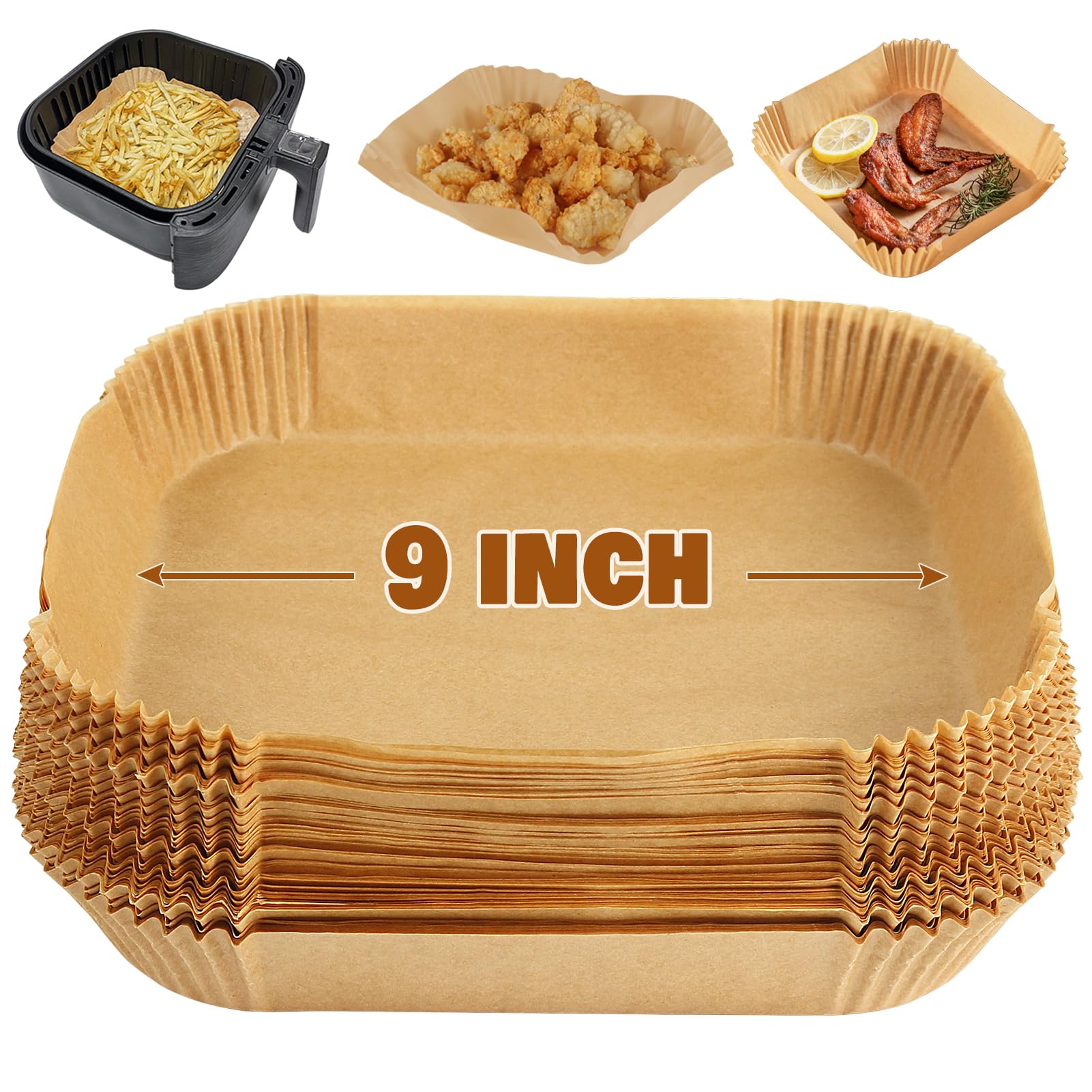 YQL Large Air Fryer Liners Square for Single Basket 7L-10L, 9 inch Disposable Air Fryer Accessories, Parchment Paper Compatible with Tefal Easy Fry Mega 7.5 L/Russell Hobbs XXL 8L/8.3L & Oven(50pcs)