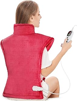 Electric Heating Pad for Back Neck and Shoulders 60x100cm, Heated Warmer with Waist Strap, 6 Heat Levels, Auto-Off Timer, Mia&Coco - Comfort Red