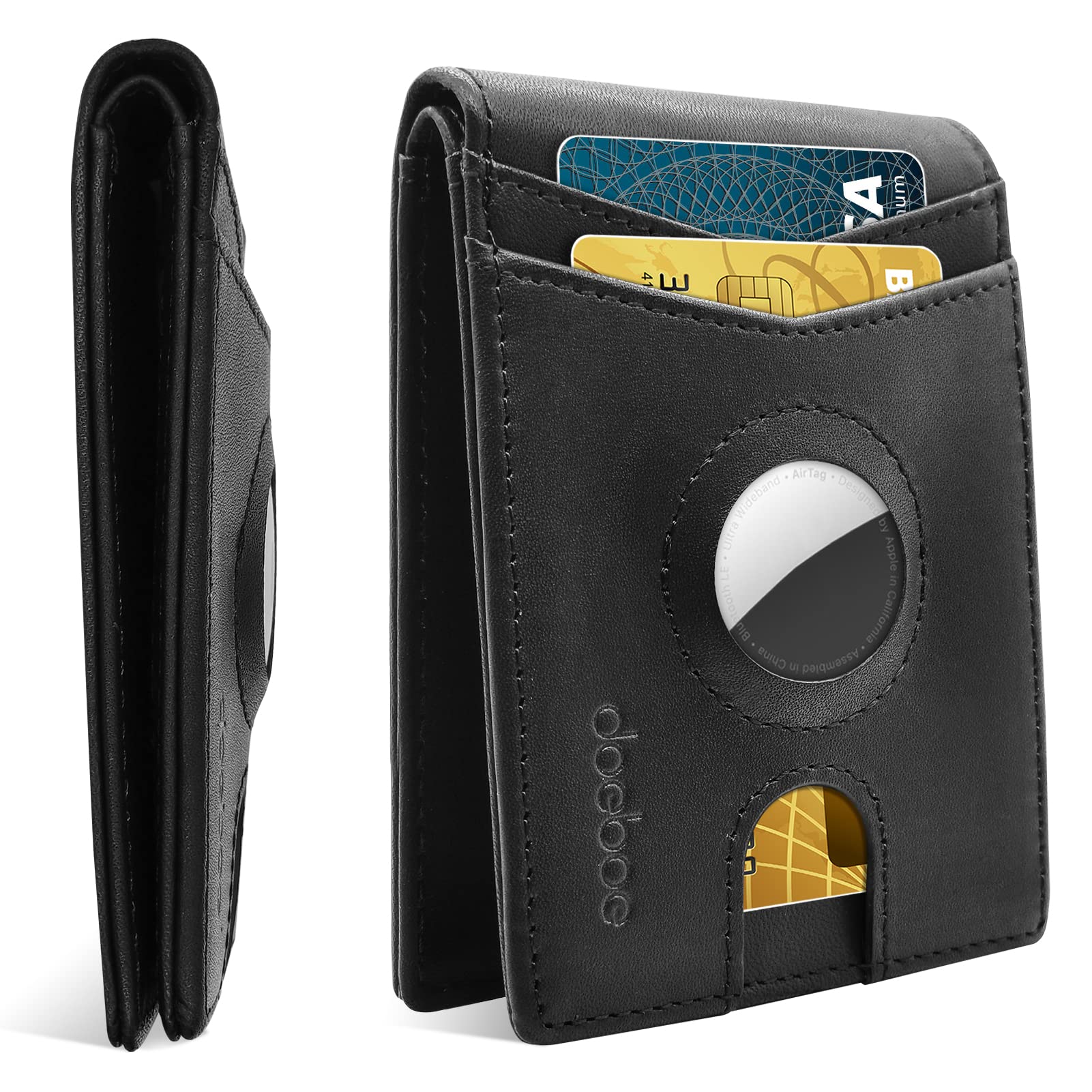 doeboe Airtag Wallet Men's Slim RFID Blocking Wallets Leather with Bill Compartment Air Tag Bifold Card Holder Wallet Gifts for Men Dad [No Airtags]