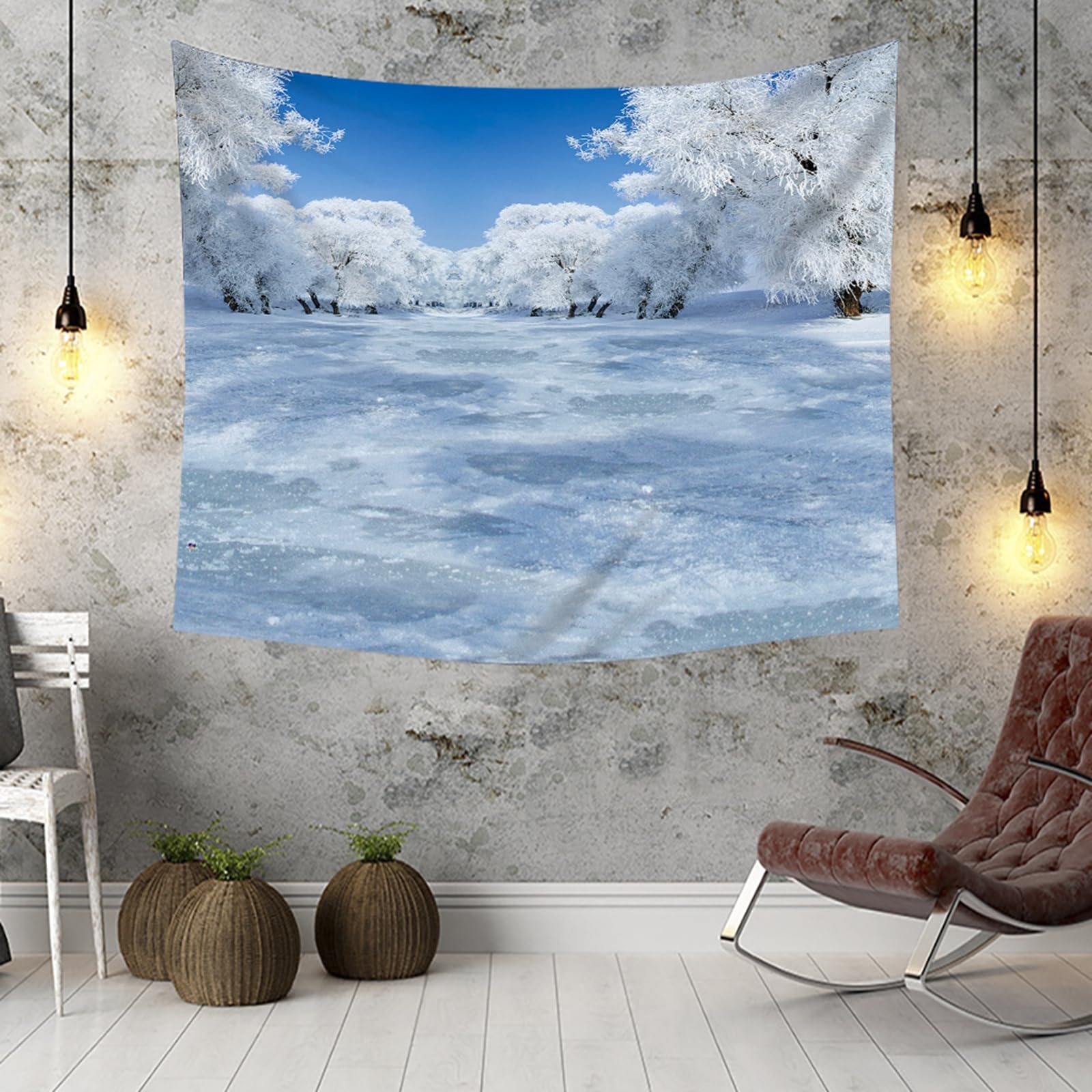 RDSGYZ Zasłona ścienna, naturalna, dywan ścienny 240 x 260 cm, motyw zimowy, motyw lasu, makata, chusta na ścianę, dywan ścienny, do sypialni, pokoju dziecięcego