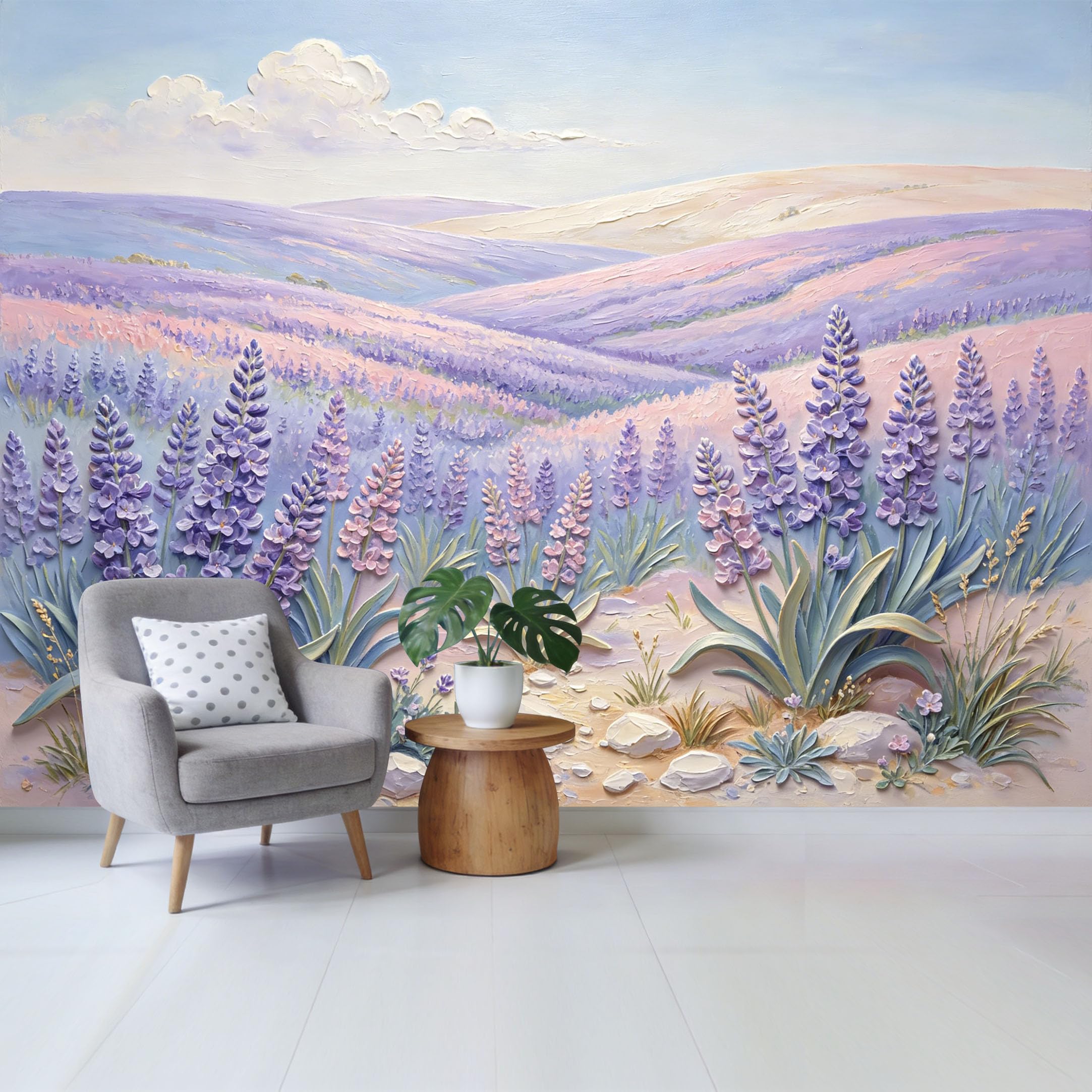 Qzlithotic Yq2605250797 Custom Size Wall Mural Purple Lavender Field Oil Painting Landscape Textured Selfadhesive Wall Fabric Removable Wallpaper For Home Office Decor