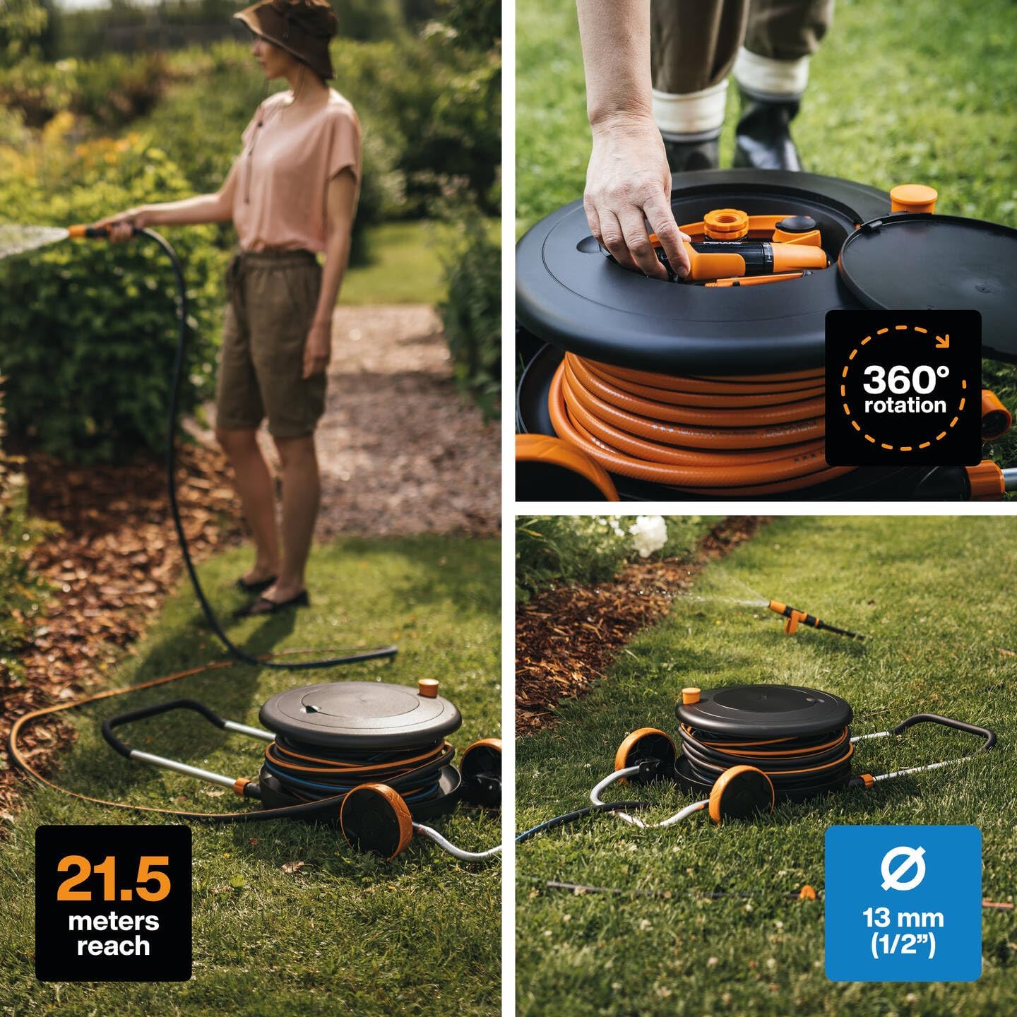 Fiskars Carro Porta-Mangueras M 1/2'' 20m+1, 5m/13mm